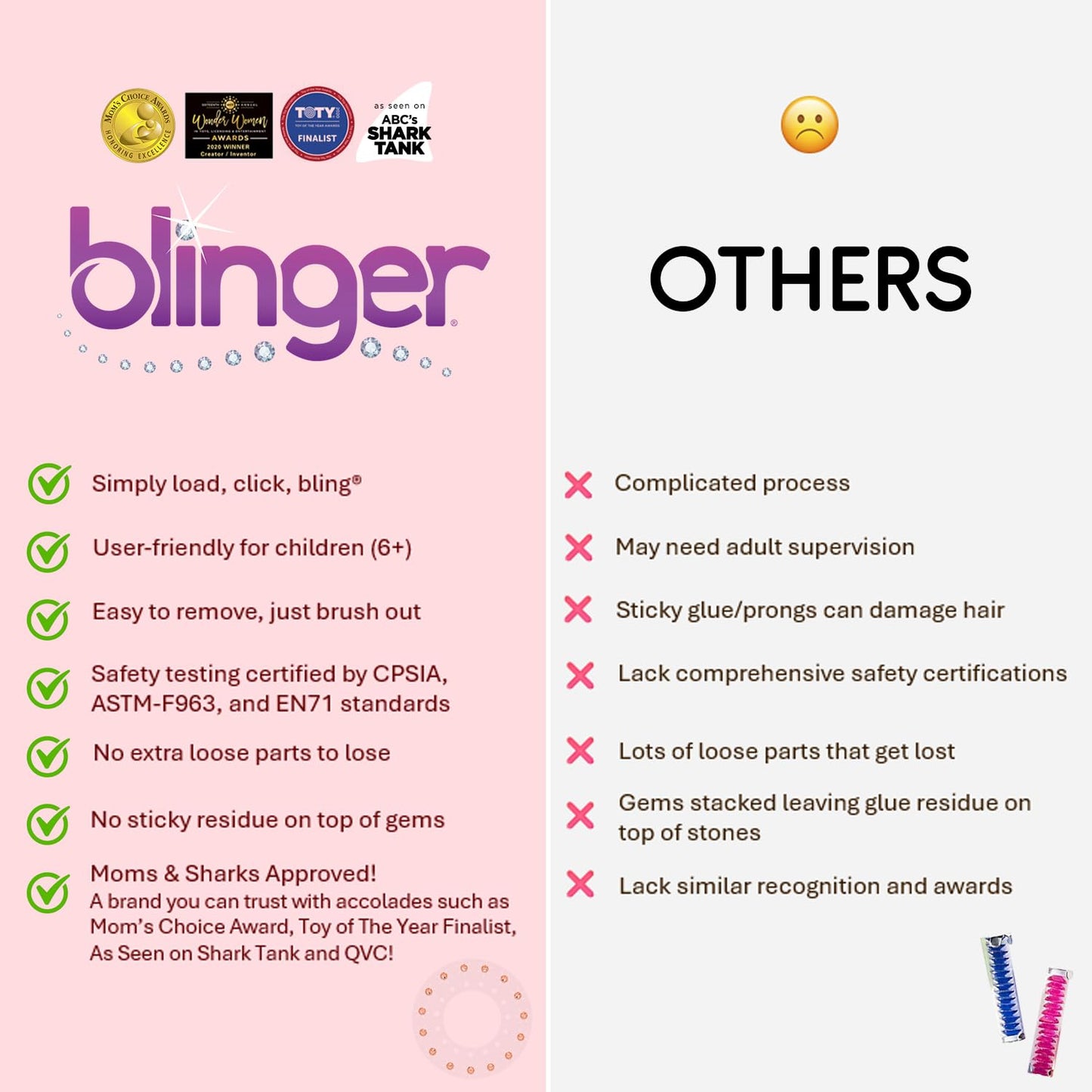 blinger® Limited Edition Reflections Starter Set with 90 Glass Crystals Hair Gems – as seen on Shark Tank| Pink Hair Accessories Styling Tool | Bedazzler Stamper Kit for Girls and Women