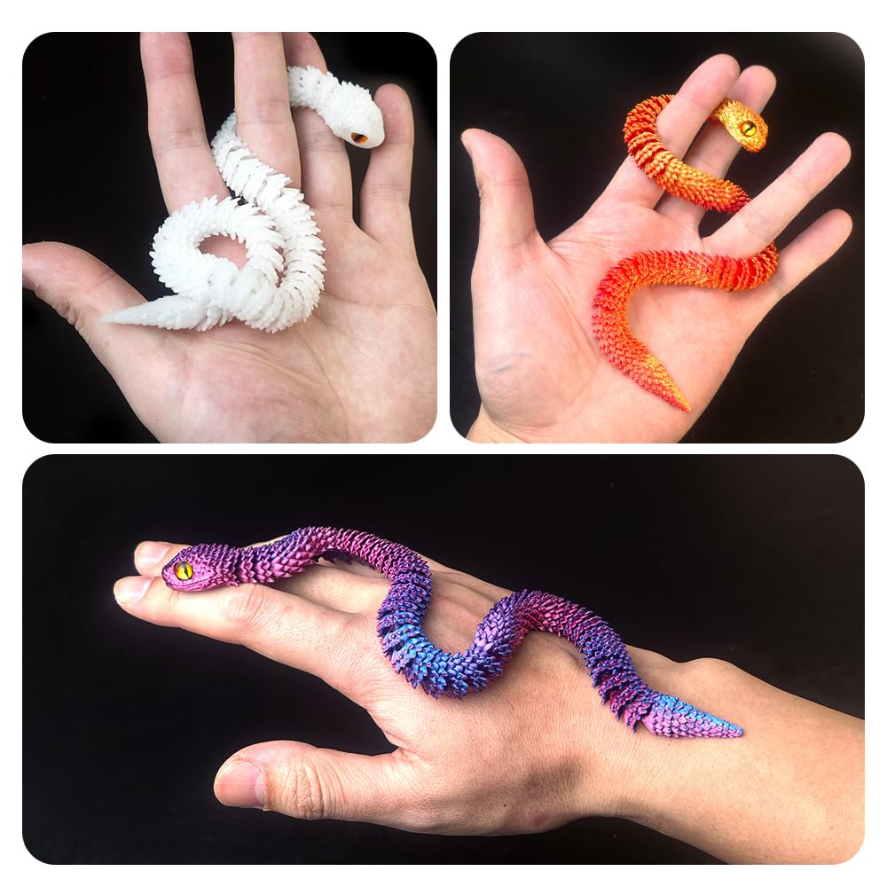 5PCS 12-Inch 3D Printed Snake Fidget Toys, Articulated Snakes, Glow in The Dark, Desk Decor, Shelf Display, Stress Relief, Family Play, Easter Basket Stuffers, Party Favor, Gifts for Kids & Adults
