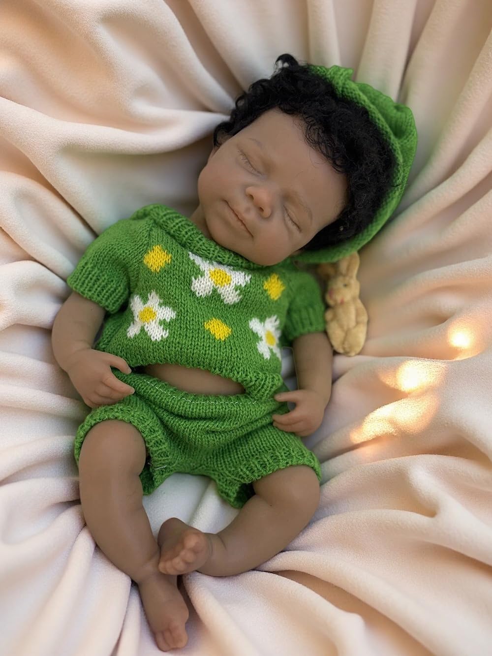 Abenduot 13inch Dark Skin Full Body Silicone Baby Dolls Realistic Silicone Newborn Anatomically Correct Girl Dolls with Hand Rooted Hair
