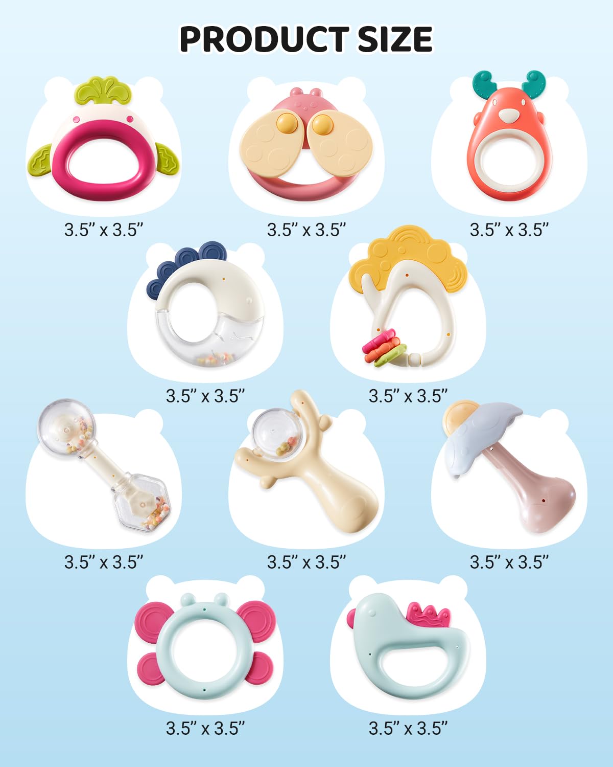 CrystCare Baby Rattles & Teethers Toys 10-Piece Set, Sensory Toys for 0-12 Months Newborn Infants，Developmental Baby Shower Gift with Gift Box for Boys and Girls(BPA Free)