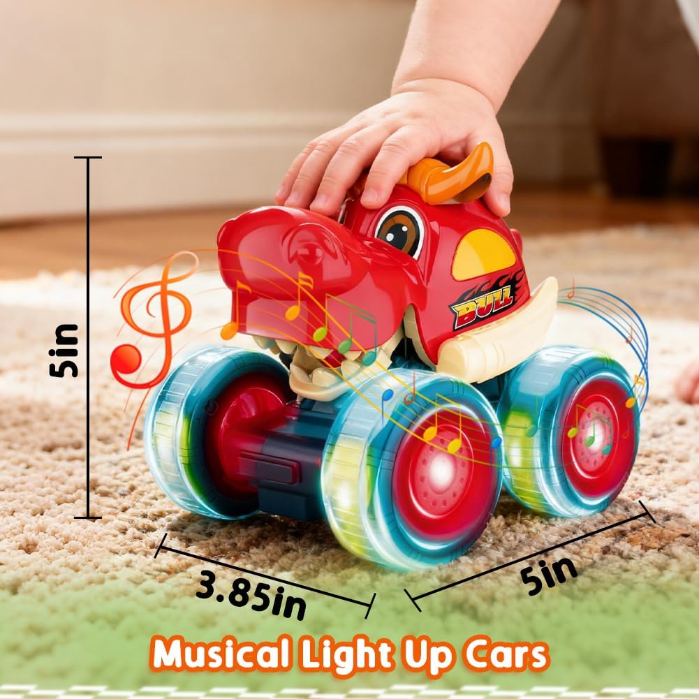 Monster Truck Toys, Light Up Monster Trucks for Boys Age 4-7, Toy Cars for Toddlers 1-3 with Shark Bull Crocodile Truck, Musical Press and Go Cars Kids Gifts for Birthday Easter Basket Stuffers