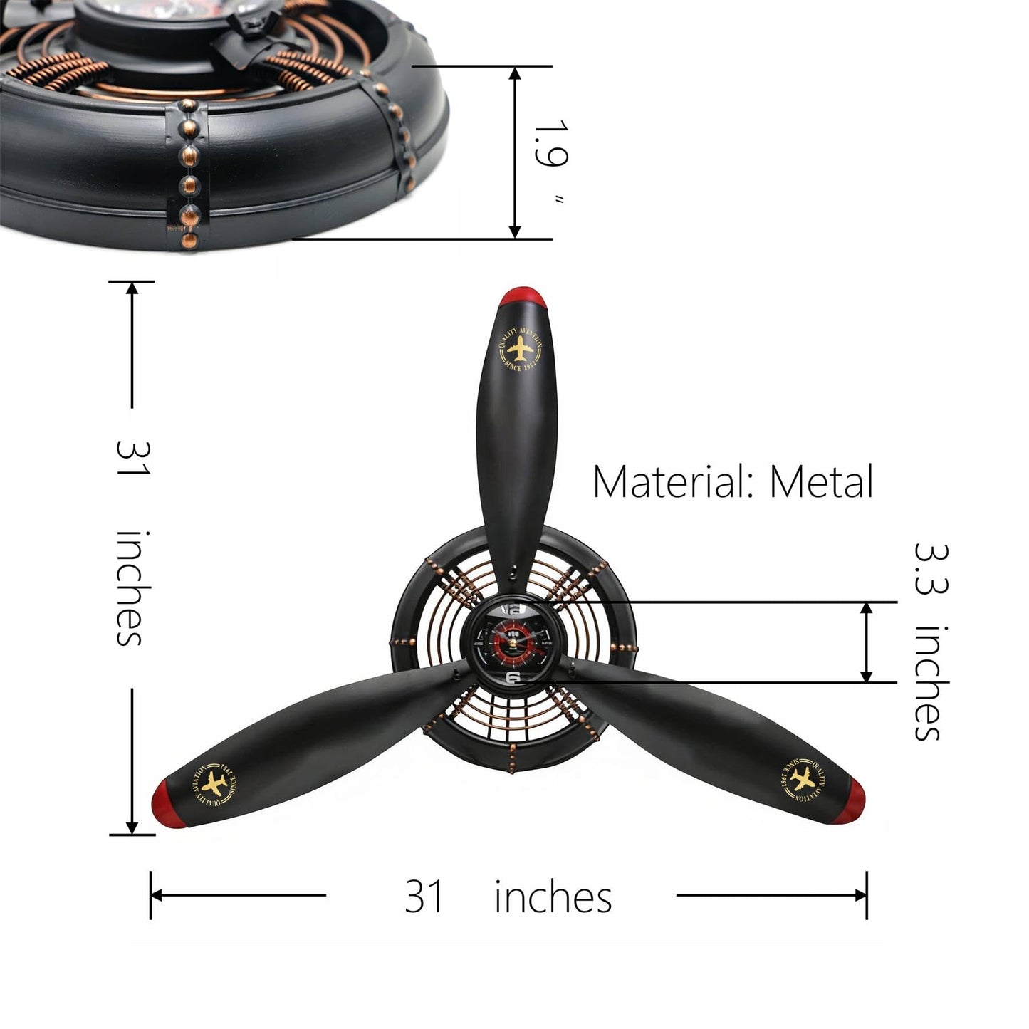 GLOWMIRTH Airplane Wall Art,Aviation Décor,Unique Wall Sculptures,Pilot Gifts,Steampunk Metal Art for Kitchen, Bedroom, Living Room,Cool Clocks Battery Operated,Black