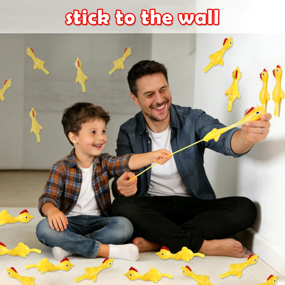 Mantyplay 48 Pcs Slingshot Rubber Chicken Finger Toys, Funny Gag Gifts for Kids Party Favors, Sticky Rubber Chicken Fidget Toys, Treasure Box Toys Classroom Prizes for Boys Girls