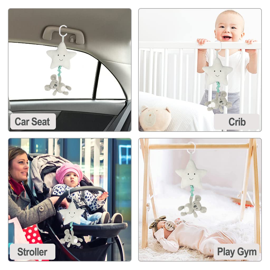 Blublu Park Baby Hanging Musical Toy With Music Box, Lullaby Pull Sensory for Babies Boys and Girls, Clip On Infant Pram Pushchair Cribs Strollers Car Seats, Star