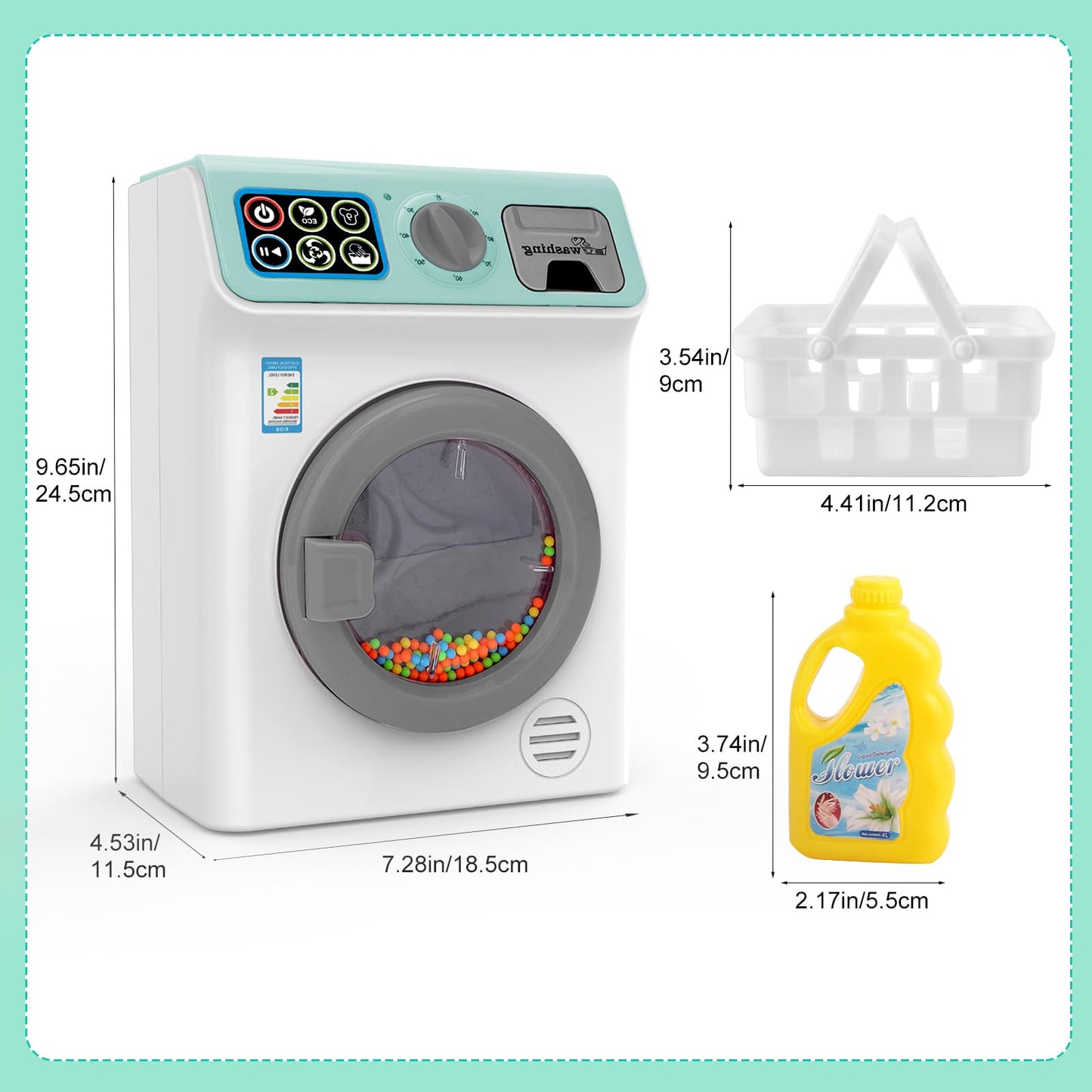 deAO Toy Washing Machine Kids Dollhouse Furniture Toy Washer Pretend Play Household Appliance Realistic Sounds Laundry Play Set with Rotatable Roller for Boys Girls (Blue)