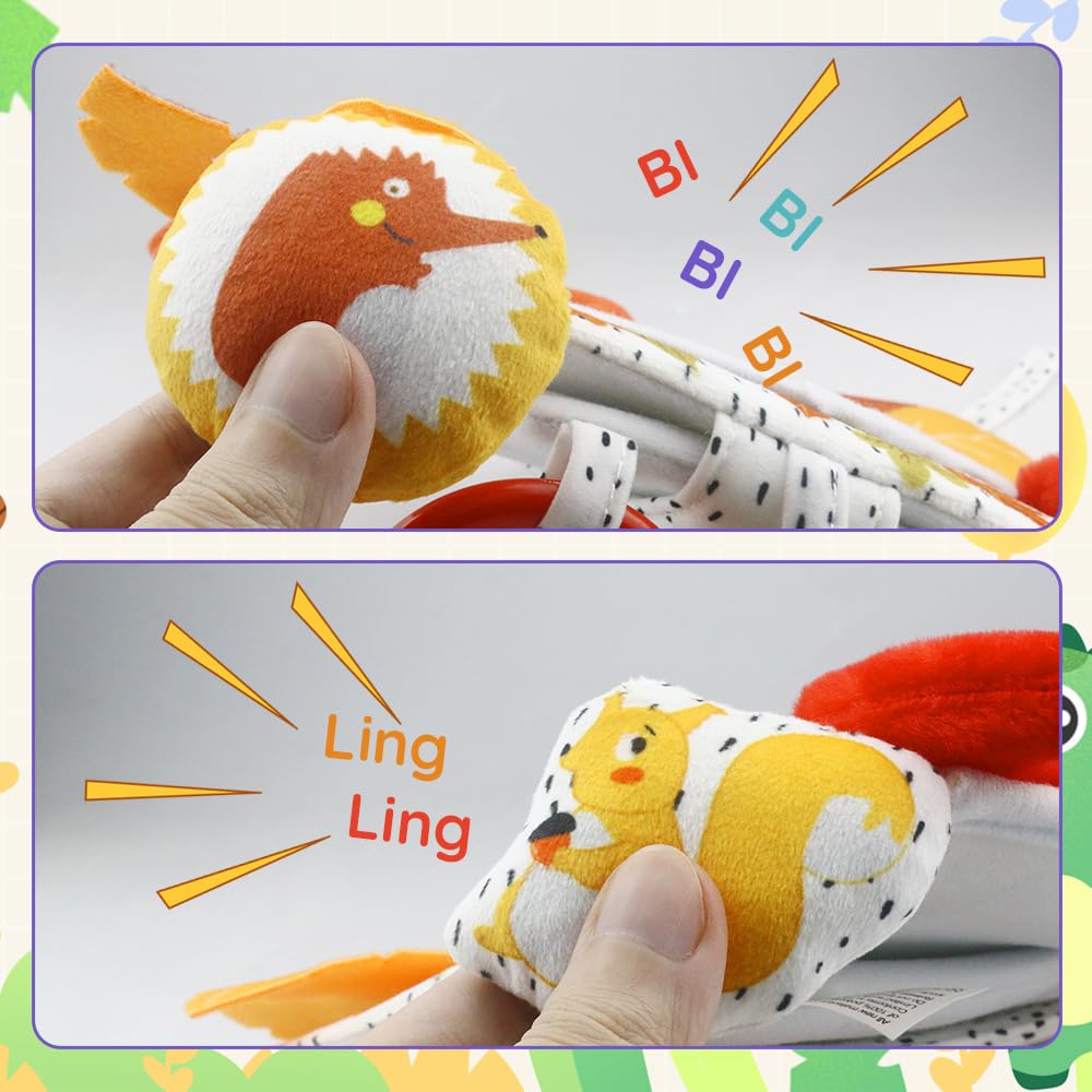 Caterbee Baby Activity Hanging Toy with in-Sight Car Mirror for car seat, Stroller, Crib and Tummy time (Fox)