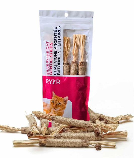 RYERCAT Silvervine Sticks for Cats - 100% Natural Cat Chew Toy for Aggressive Chewers and Kitten Teething - Pet Friendly, Smooth Finish, Irresistible Taste and Smell (5 Pack)