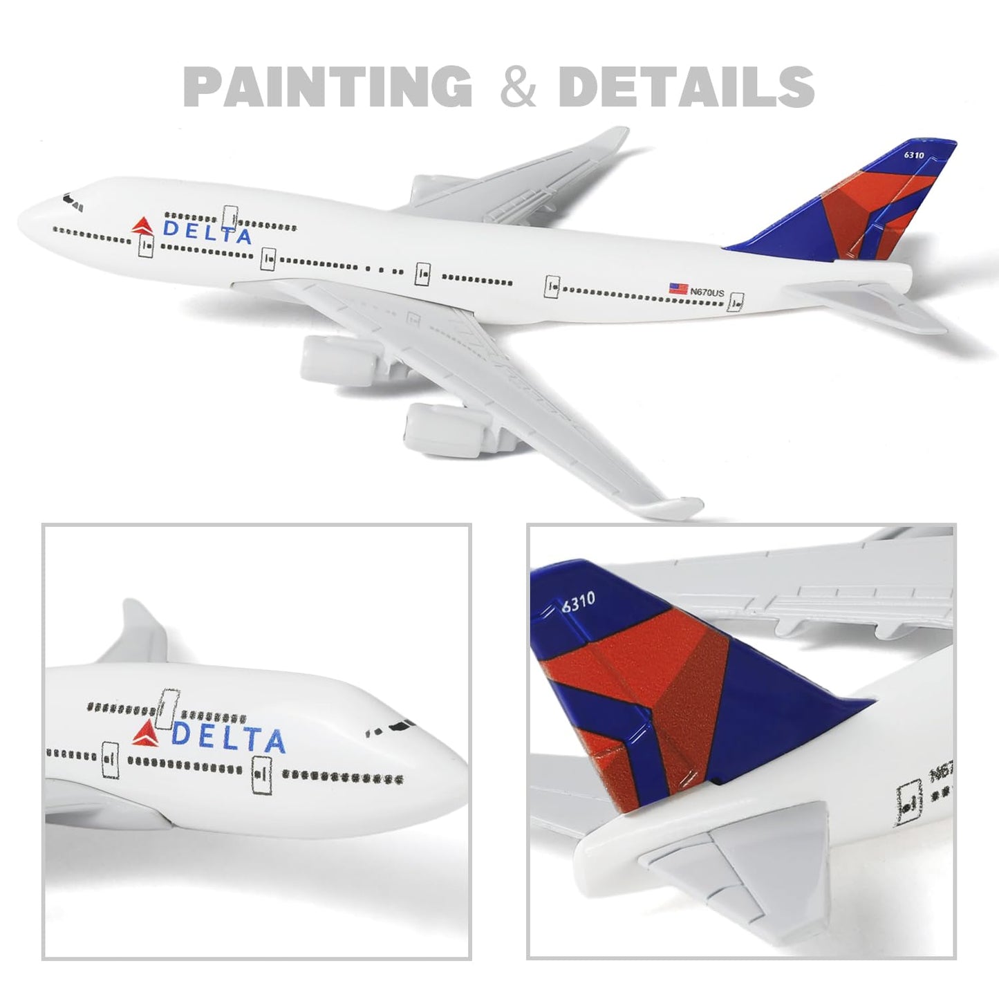 QIYUMOKE 1/400 Plane 747 Model Diecast Metal Airplane Model kit (6 inches) for Boeing 747 Airlines Plane with Stand for Aviation Gift, Desktop Display Decorations