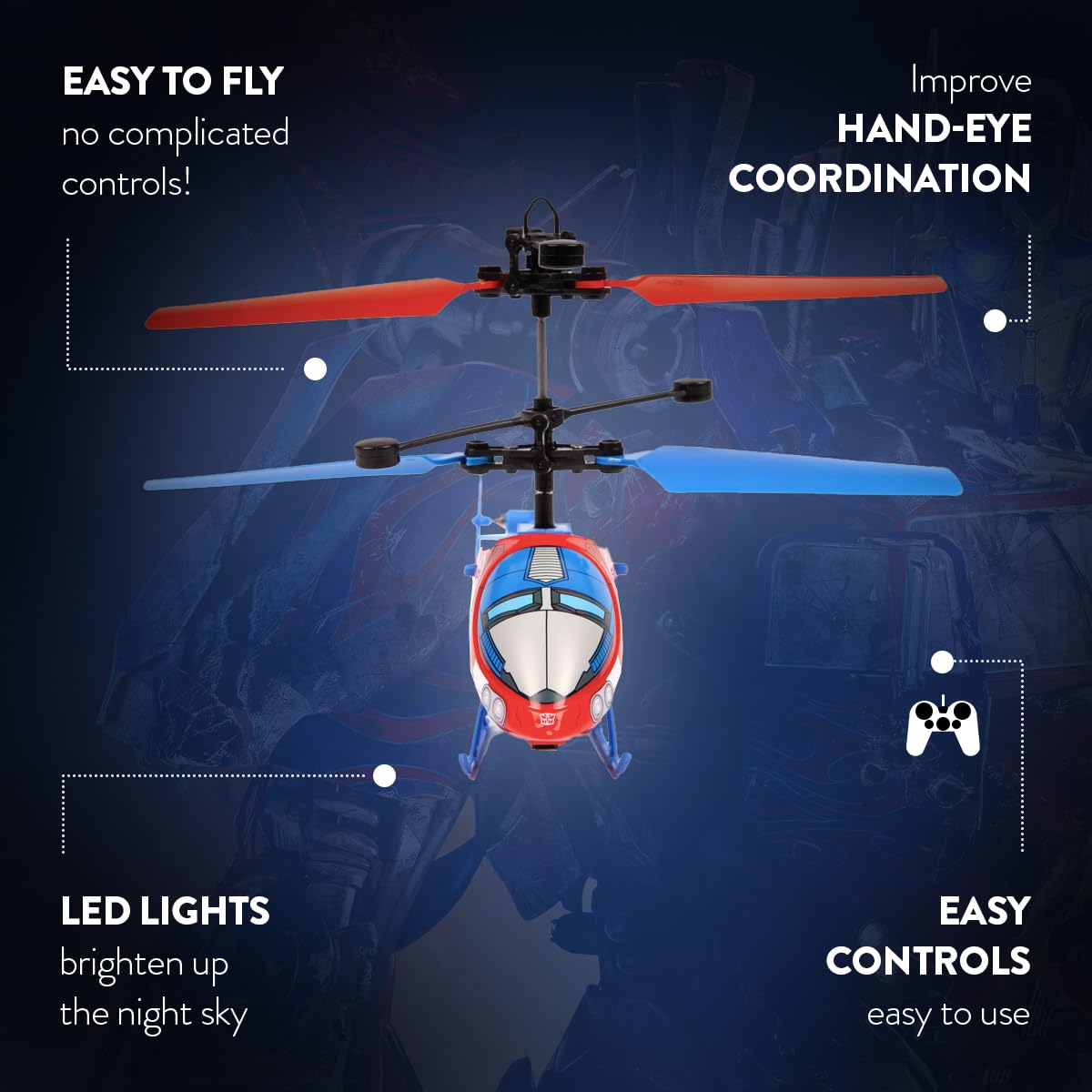 World Tech Toys Transformers Optimus Prime Infrared Motion Sensing Helicopter - Official Transformers Licensed Product for Kids Ages 6 7 8 9 10 11 12
