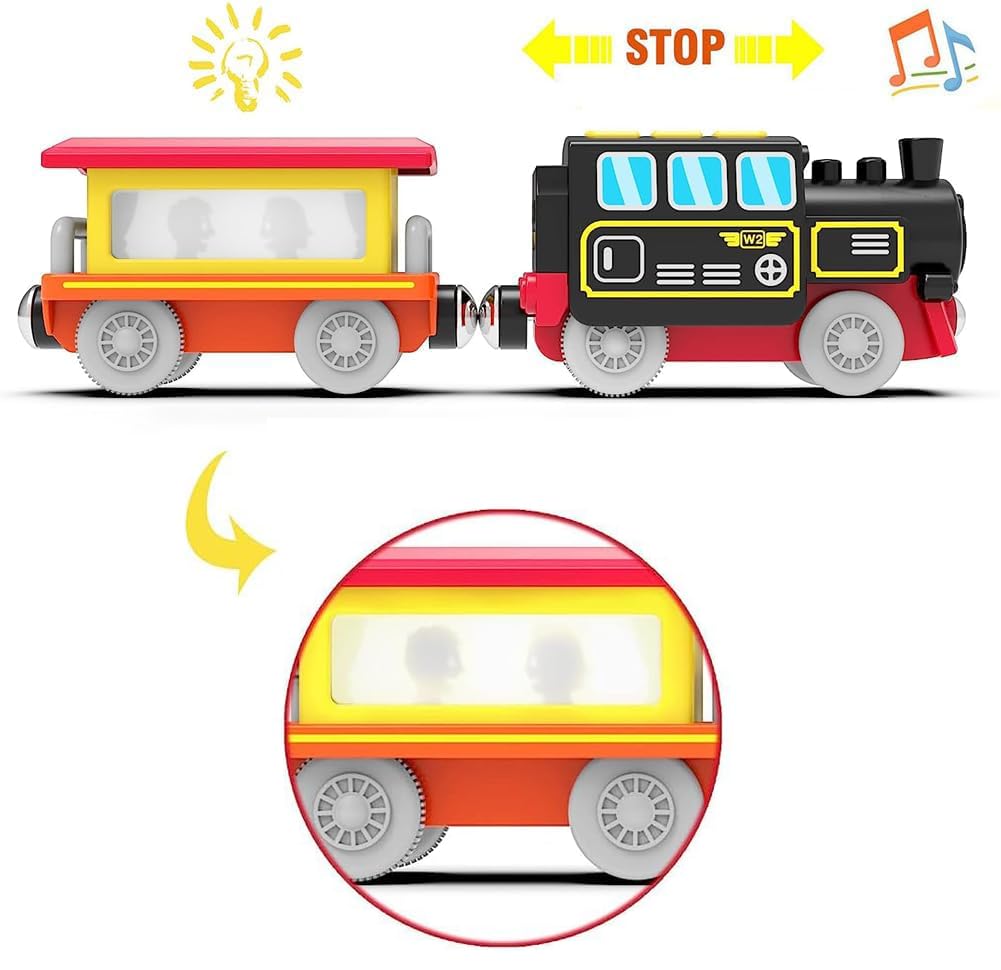 TOPLIVING Motorized Train Toys for Toddlers, Battery Operated Locomotive Train for Wooden Tracks, Trains Accessories Compatible with Thomas, Brio, Chuggington, Melissa and Doug (Battery Not Included)