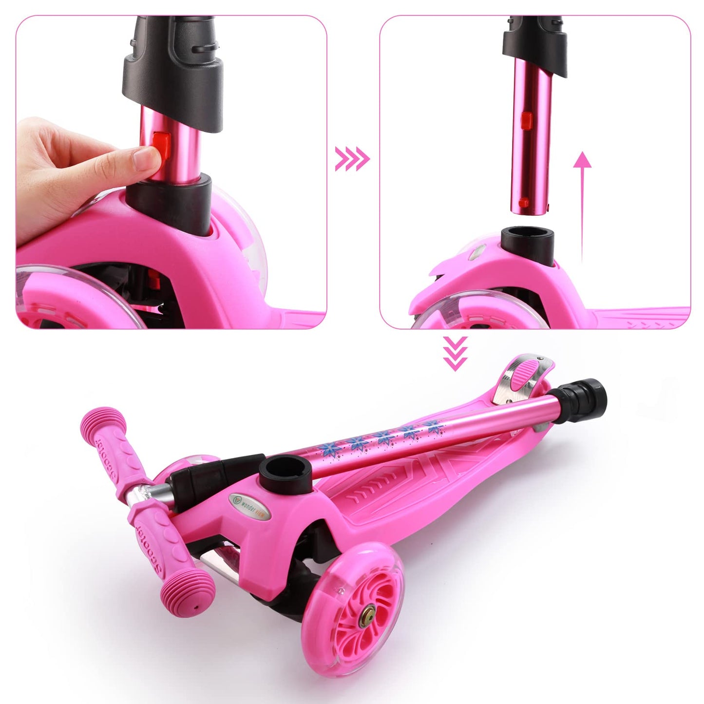 3 Wheel Scooter for Kids Ages 6-12,Kids Scooter with Light Up Wheels, Sturdy Deck Design, and 4 Height Adjustable Suitable for Kid Ages 3-12