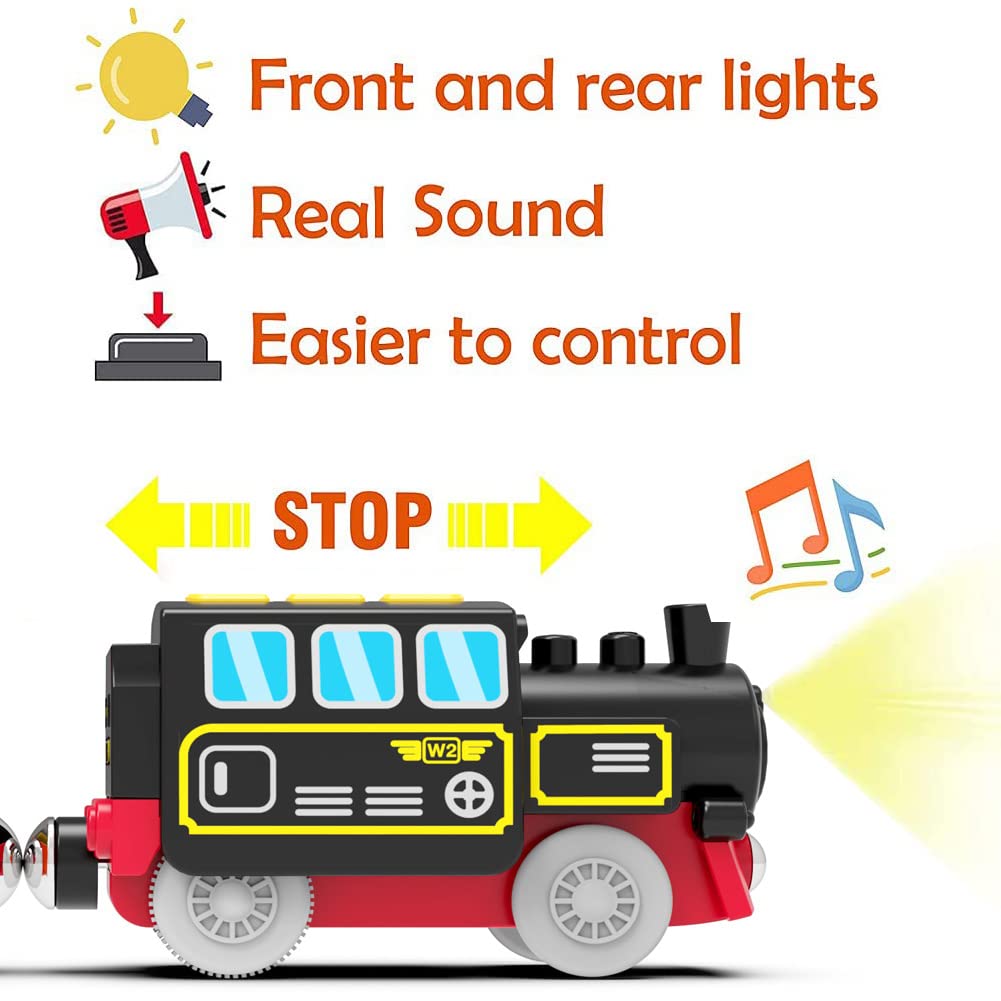 TOPLIVING Motorized Train Toys for Toddlers, Battery Operated Locomotive Train for Wooden Tracks, Trains Accessories Compatible with Thomas, Brio, Chuggington, Melissa and Doug (Battery Not Included)