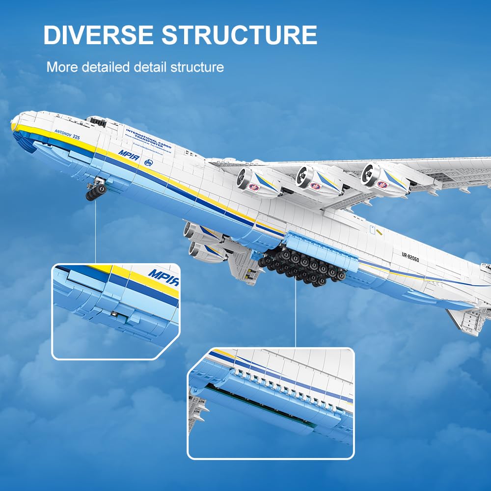 DUANT Antonov An-225 Technik 1:84 Large Transport Aircraft Building Blocks Set, 5350 Pieces MOC Airplane Model Building Kit, Military Fans Model- Collection Gift for Adult
