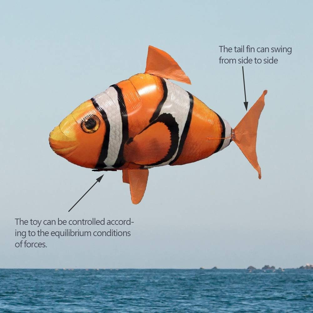 AUOK Remote Control Shark Toys Infrared RC Flying Clown Fish Balloon - Anti-Gravity Indoor Toy with Mid-Air Hovering for Fun Party Decorations & Gifts (Orange)