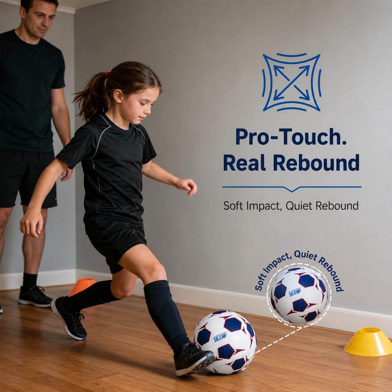 HASTRIDE Silent Soccer Ball Size 5 - Soft Foam Soccer Ball for Indoor Training, Airless Indoor House Ball for Kids and Adults, Soft Durable Foam Design, Gift for Soccer Fans Boys 8-12 Girls