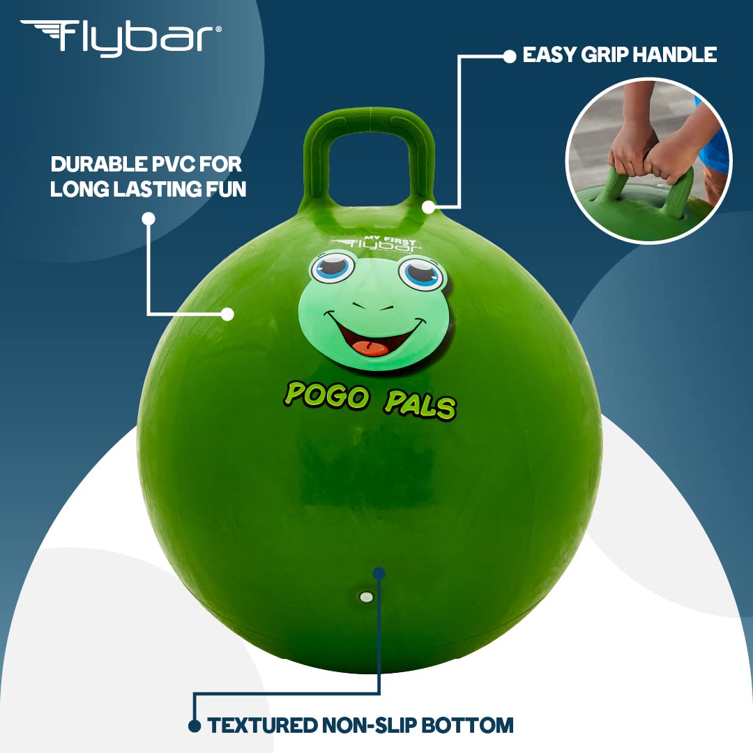 Flybar Hopper Ball for Kids, Inflatable Bouncy Ride-On Ball w/ Handle for Indoor & Outdoor Active Play, Includes Pump, Jump Ball Toy for Boys & Girls, Supports Up to 165 lbs, Ages 3+, 18-Inch, Small