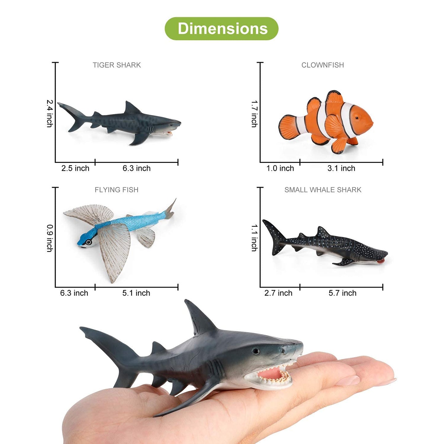 Volnau Sea Creature Toys Figures 7PCS Indian Ocean Shark Animal Figurines for Toddlers Kids Christmas Decoration Gift Plastic Fish Preschool Pack and Bath Set