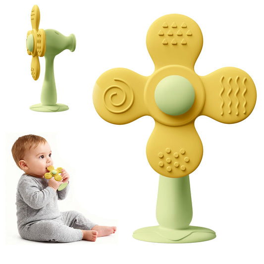 Windmill Baby Teething Toys, 2-in-1 Silicone Teether & Montessori Sensory Rattle Toy, BPA-Free Food Grade Baby Teether, 6-12 12-18 Toddler Boy Girl Essentials for Teething Relief, Green