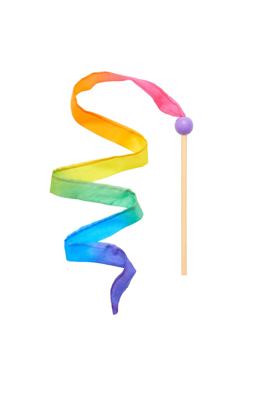 Sarah's Silks Mini Rainbow Streamer - Long Ribbon Wand for Kids, Pretend Play, Dance, Baton Stick Twirling, and Gymnastics Party Favors | 100% Silk and Wood Montessori and Waldorf Toys (1)