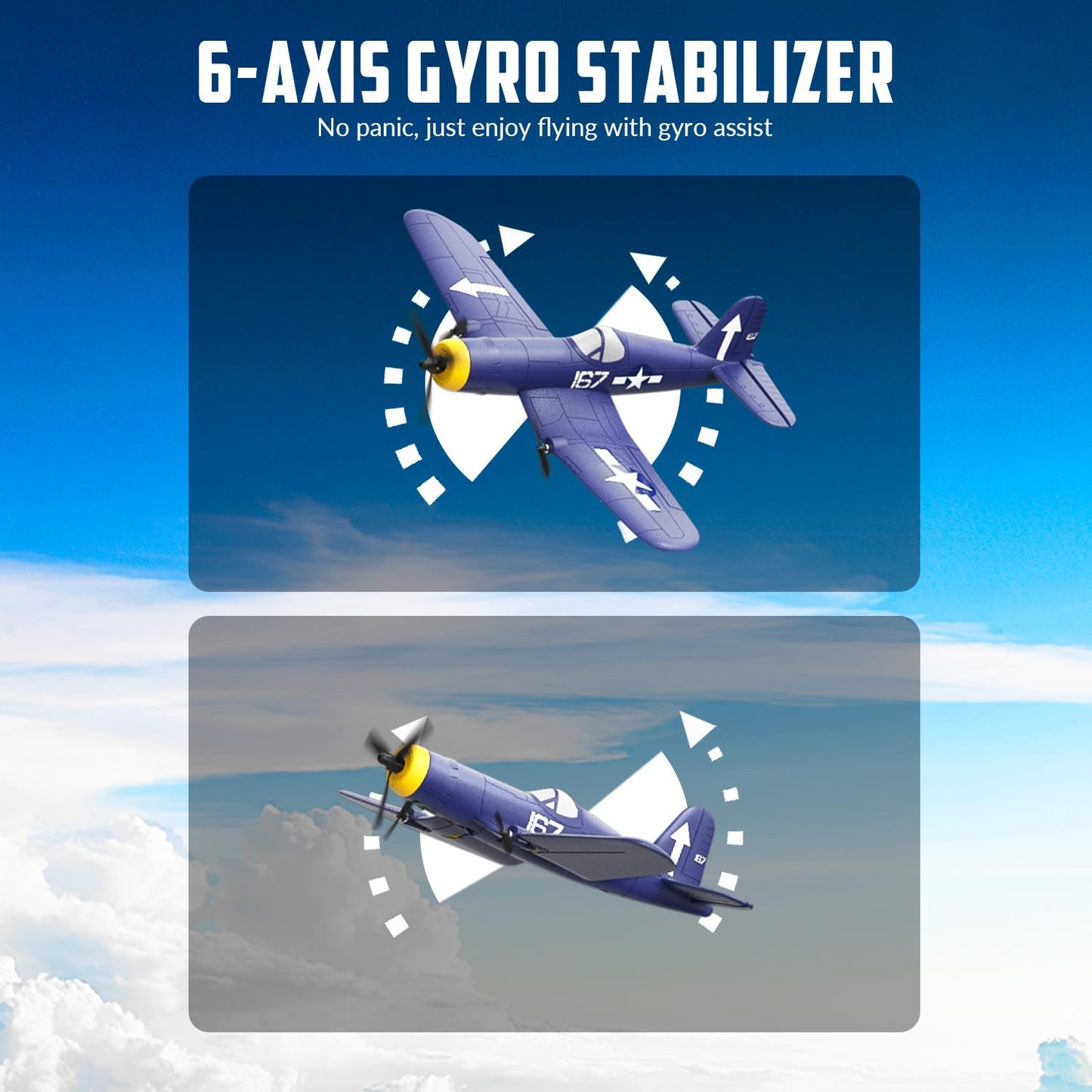 volantexrc RC Plane 3 Channel Remote Control Airplane Fighter Toys, 2.4GHz 6-axis Gyro Stabilizer RTF Glider Aircraft Plane, Easy to Fly for Adults Beginners (F4U Corsair)