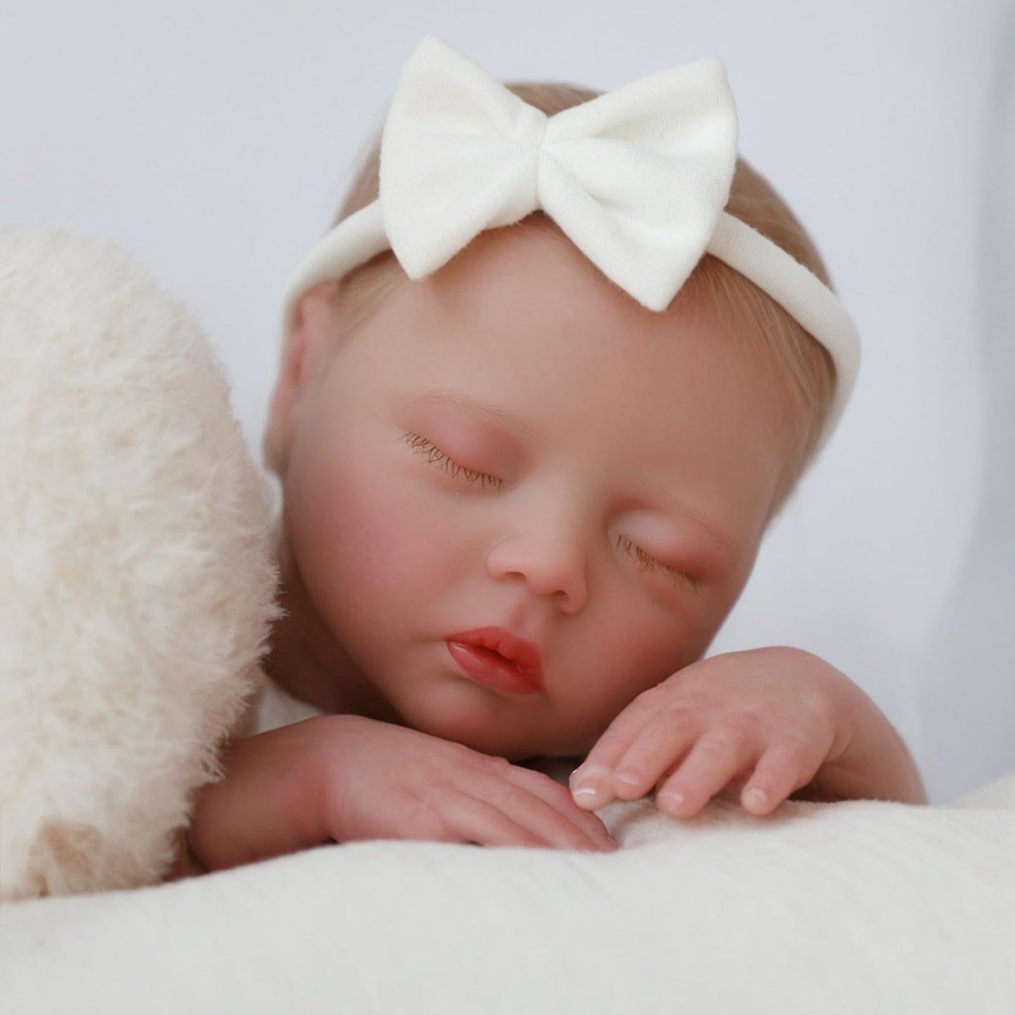 SCOM 18" Sleeping Reborn Baby Doll Girl – Realistic Newborn Sleeping Baby, Soft Weighted Cloth Body & Vinyl Limbs, with Cute Feeding Accessories Toy, Lifelike Toy for Kids Age 3-8