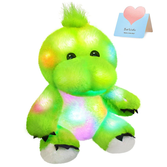 BSTAOFY 11'' Light Up Dinosaur Stuffed Animals Cute LED T-Rex Soft Plush Toy Glow in the Dark Gifts for Kids Boys Girls Valentines Birthday Holiday, Green