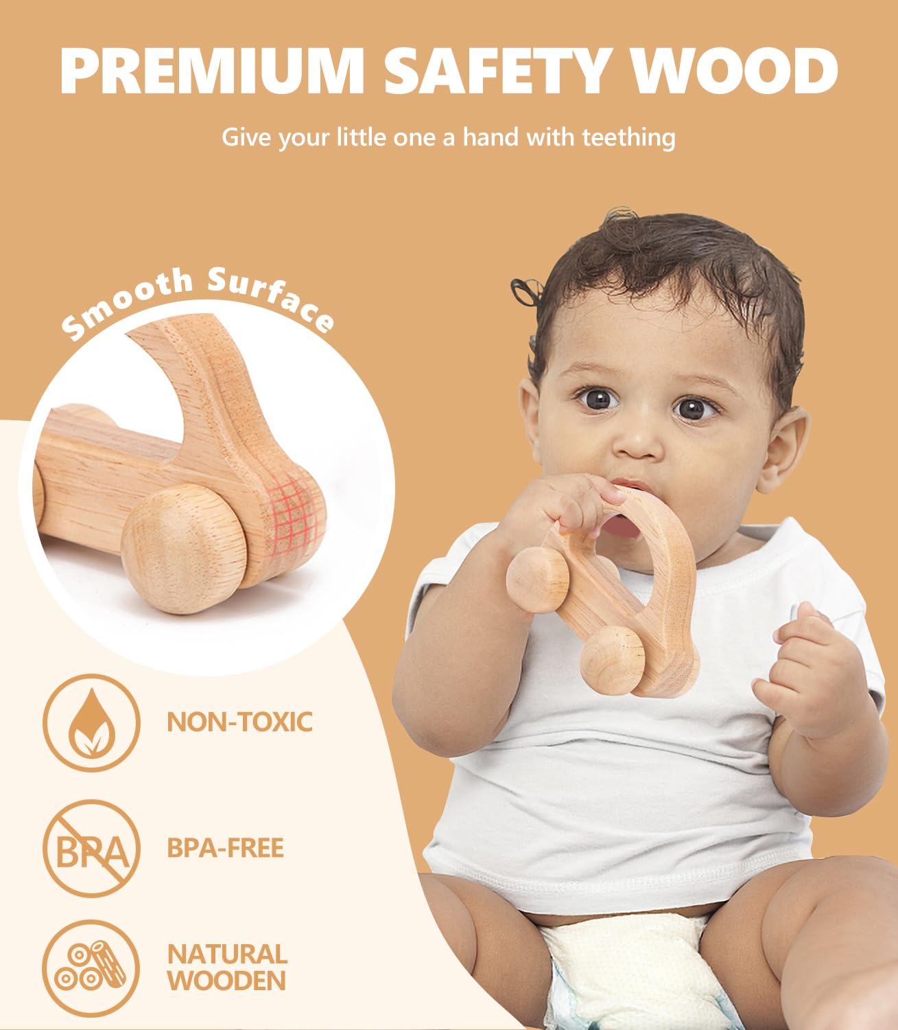 2 PCS Wooden Baby Car Toys for Toddlers 1-3 Years Old, Montessori Wooden Cars for Babies 0-6-12 Months, Neutral Wood Car Toys for Boys, Baby Nursery Decor, Early Learning Kids Wood Toys