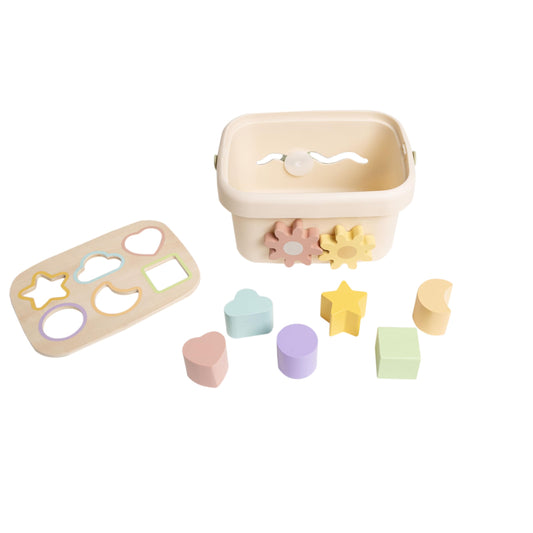Pearhead Shape Sorter Toy – FSC-Certified Bucket with Carry Handle, 6 Colorful Wooden Blocks, Montessori Fine Motor & Color Recognition, Gender-Neutral Newborn Gift, 1 2 3 Year Old