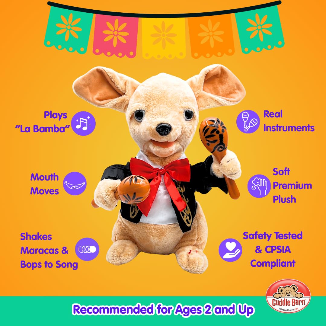Cuddle Barn Chuey Bamba 12" Singing Chihuahua Animated Plush Toy, Shakes Maracas to La Bamba | Cinco de Mayo Party Gift | Great for Birthdays & Celebrations | Fun Toy for Kids, Adults