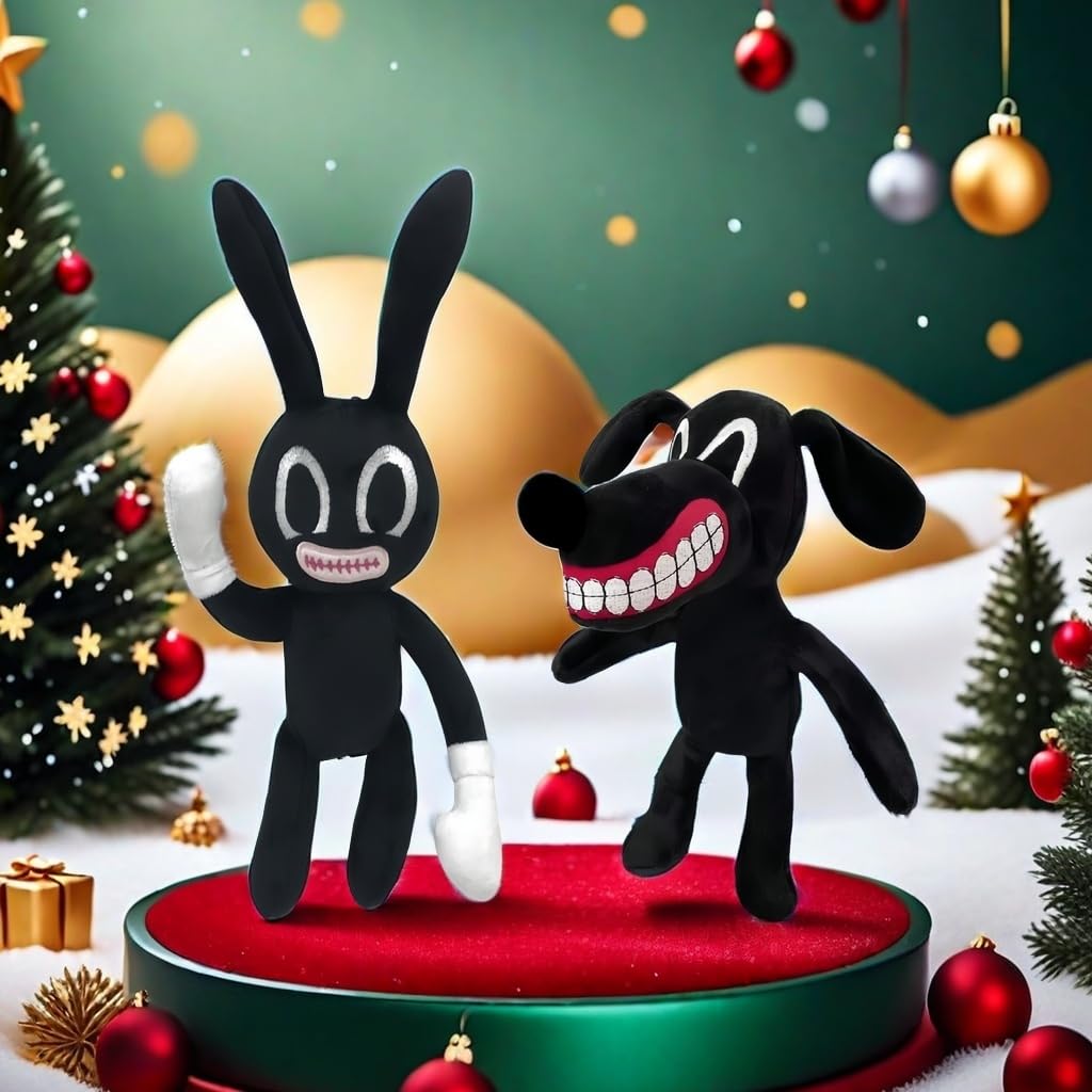 POPRORE Cartoon Dog Cat Rabbit Plush Toys Halloween Christmas Horror Plush Toy for Home Party Gift Birthday Toy (Rabbit&Dog)
