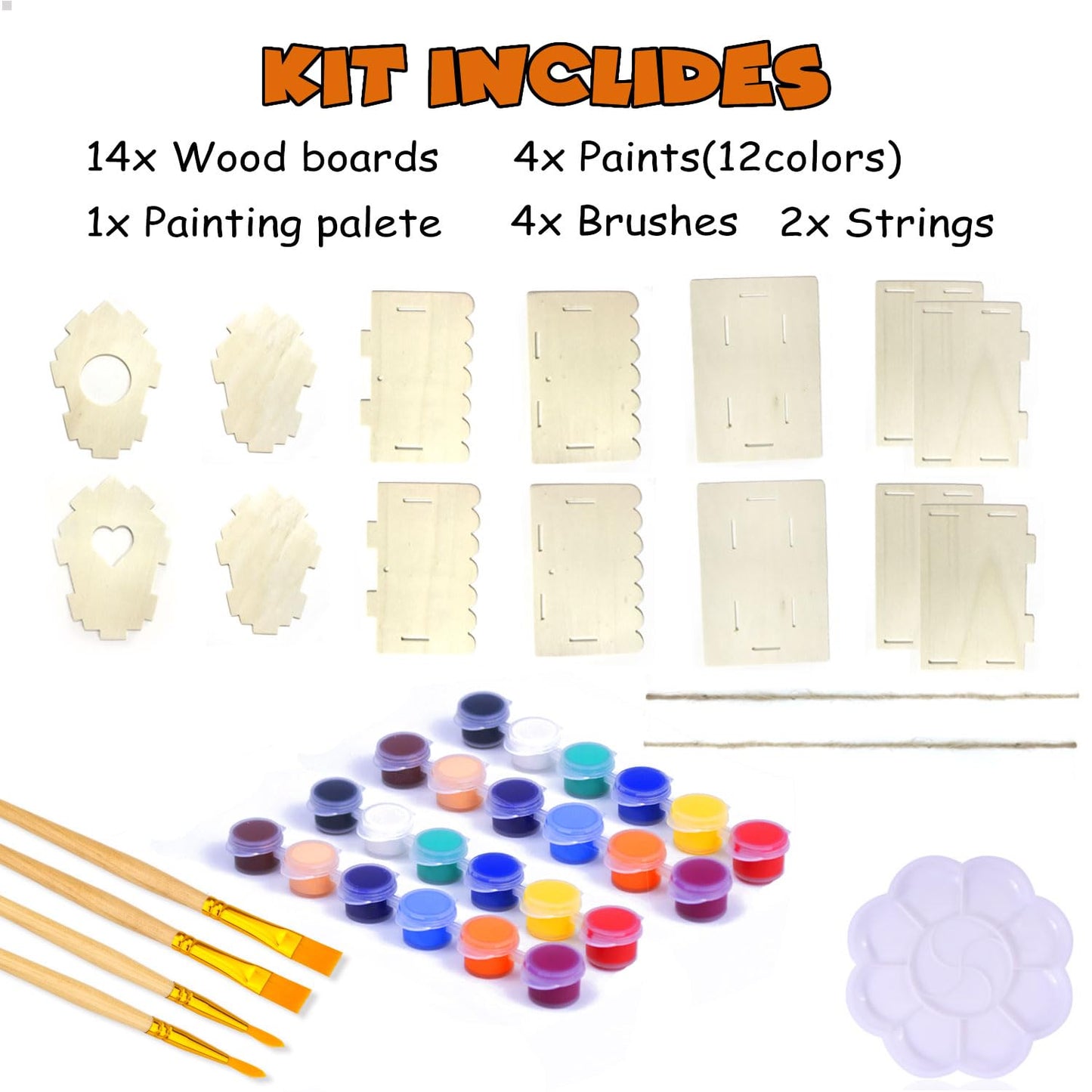 hapray 2 Pack Bird House Kit, DIY Birdhouse Kits, Wooden Crafts Arts for Children to Build and Paint (Includes Paints & Brushes) for Kids Girls Boys Toddlers Halloween Gifts