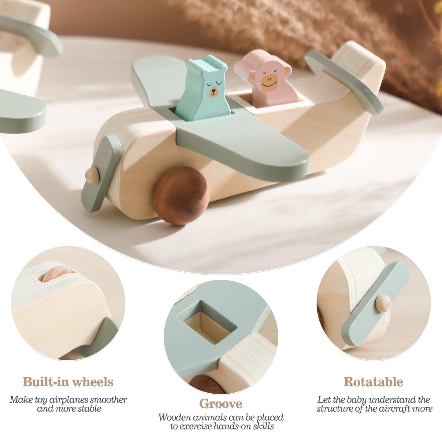 ibwaae Wooden Airplane Toys Set for Toddlers, Air Transport Vehicles Play Set Baby Push Car Toys for Babies Montessori Toy for Baby Gift