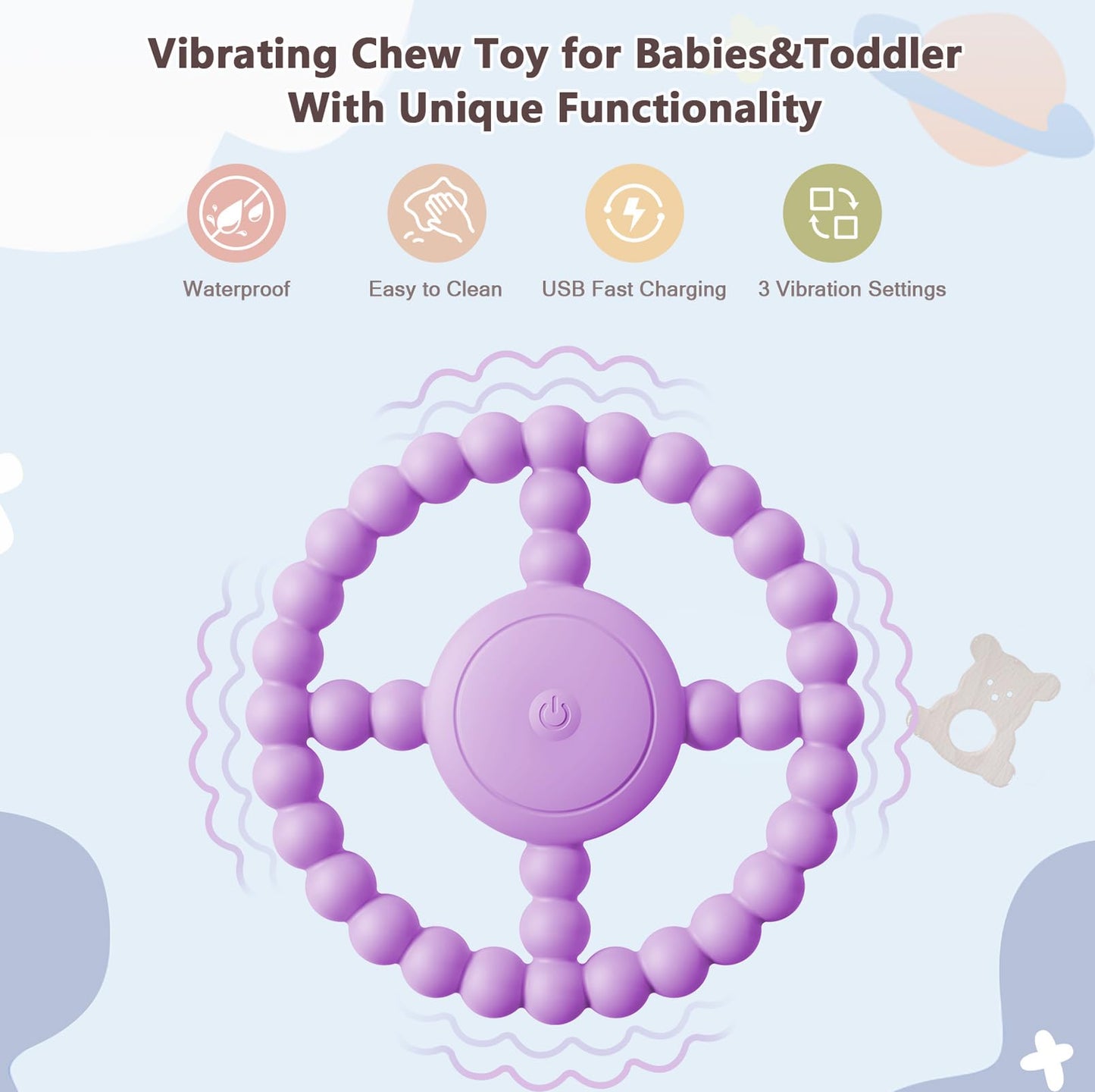 Vibrating Sensory Chew Toy – Baby Teether for 6-12 8-18 Months, Autism Sensory Toys for Kids, Toddler Travel Essential & 1-2 Year Old Christmas Boys Girls Gift Idea (Purple)