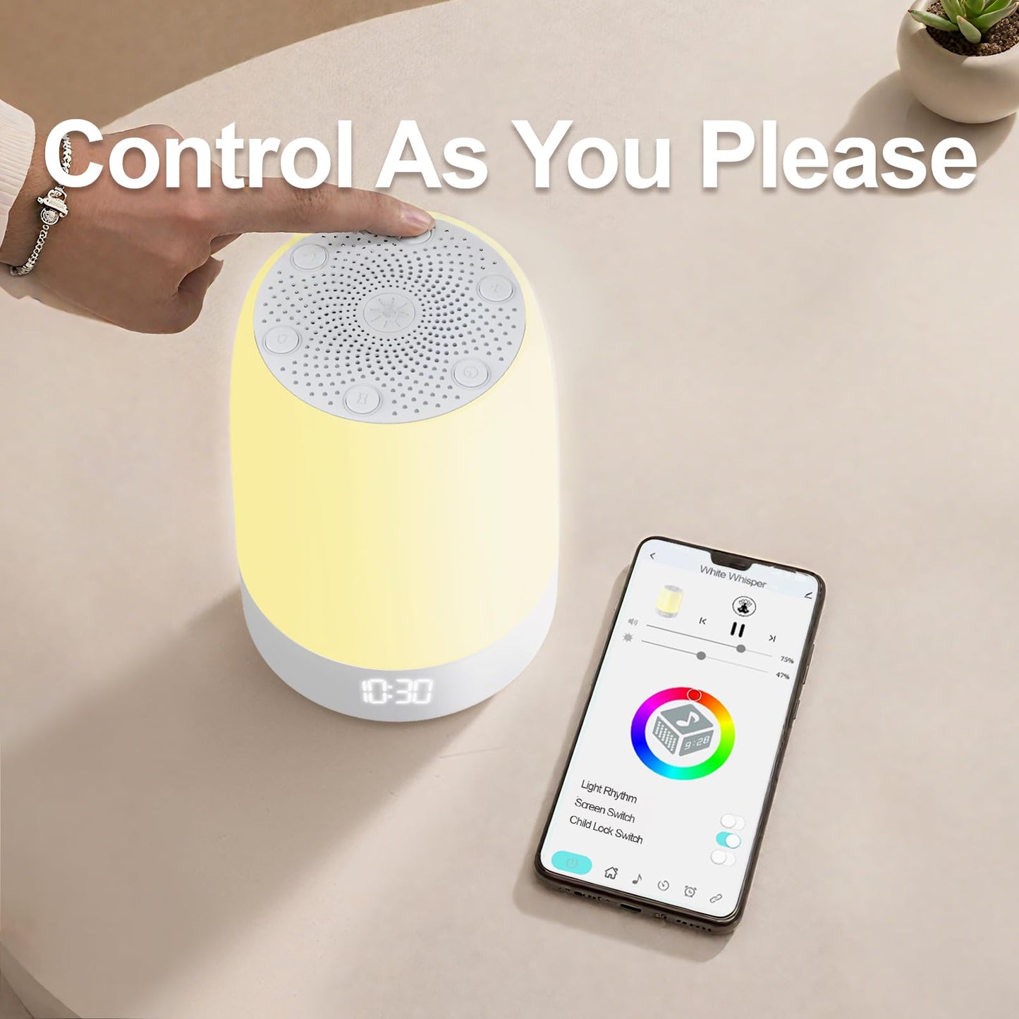 Reajoy White Noise Machine Alarm Clock for Baby Adults Kids with 32 Soothing Sounds 8 Colors Rainbow Breathing Light，Toddler Sleep Trainer with Timer, App Remote Control，Bluetooth Playback for Bedroom