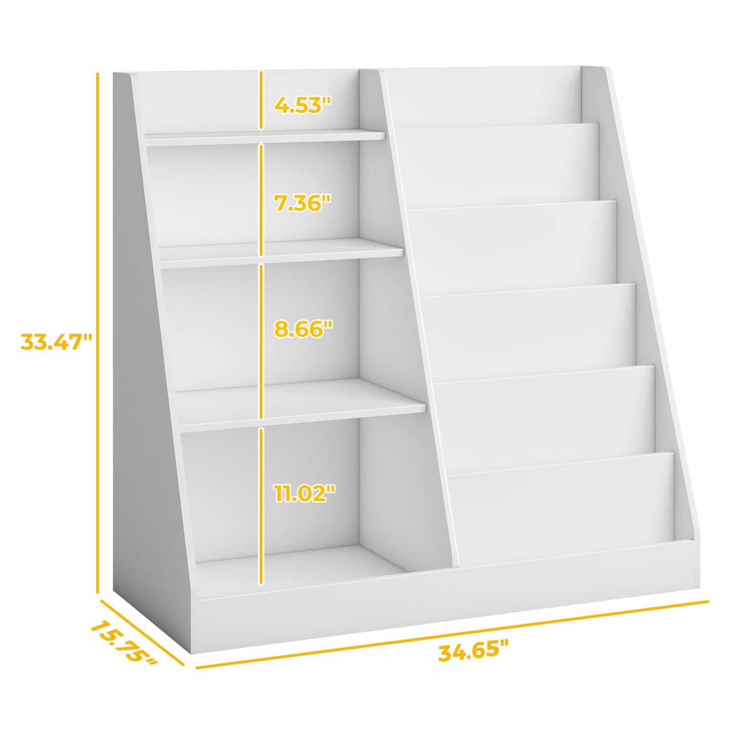 Tatub 6 Tier Kids Wooden Bookshelf and Toy Storage, Children Toy Organizer with Upgraded Book Shelves, Toddler BookRack Baby Bookcase for Nursery, Playroom and Classroom, White