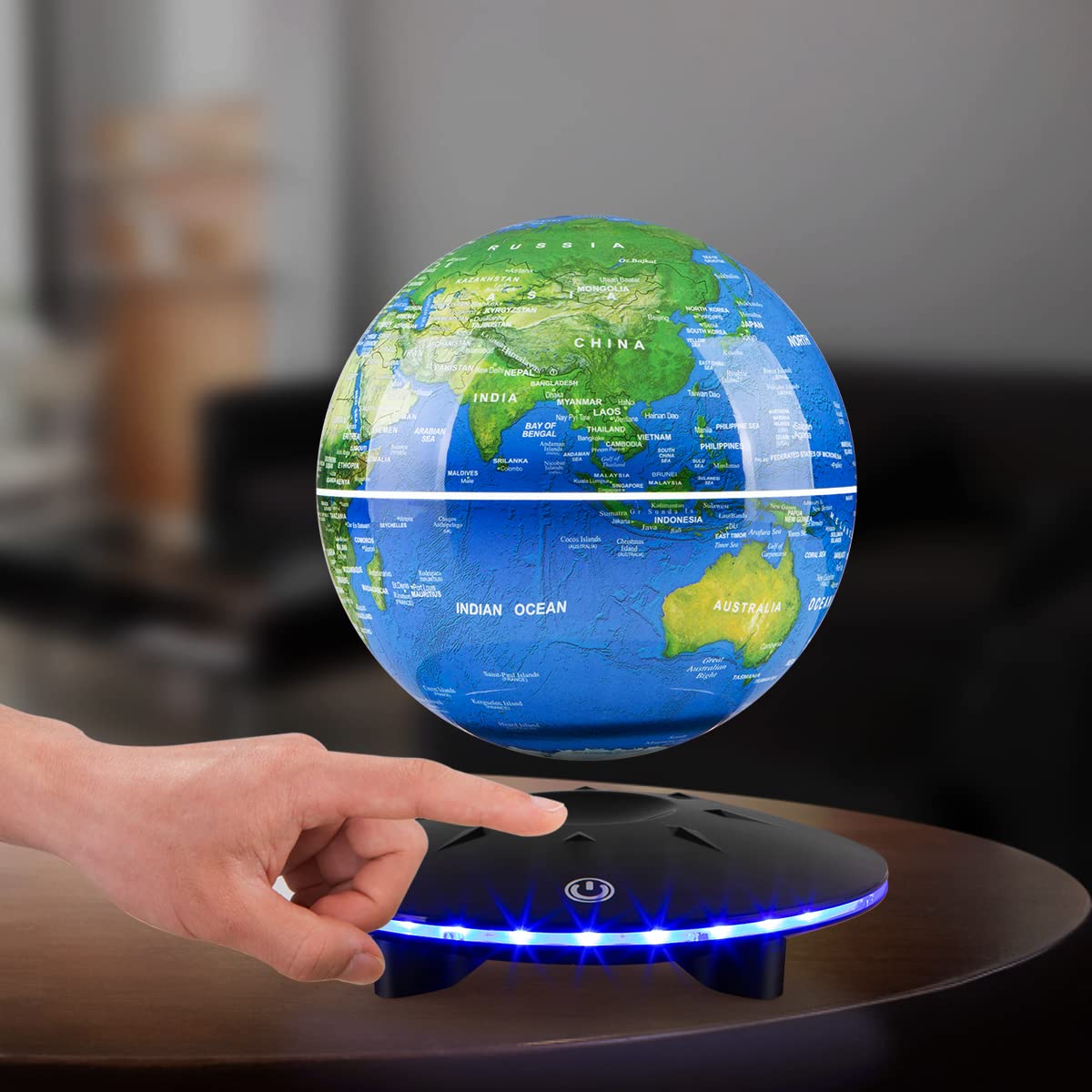 Magnetic Levitating Globe, 6 Inch LED Levitation Floating World Map Globe, Auto Rotation Suspended in Mid-air with Touch Control for Home Office Desk Decoration