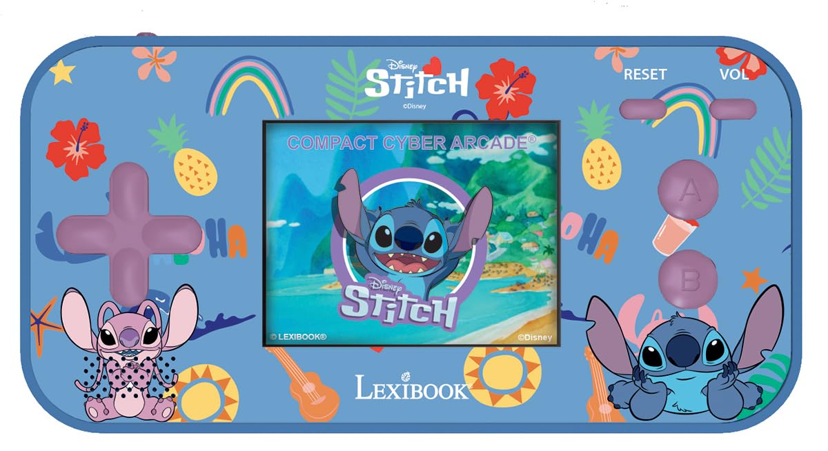 Lexibook - Disney Stitch - Compact Portable Cyber Arcade Console, 150 Games, LCD Colour Screen, Battery-Powered, JL2367D