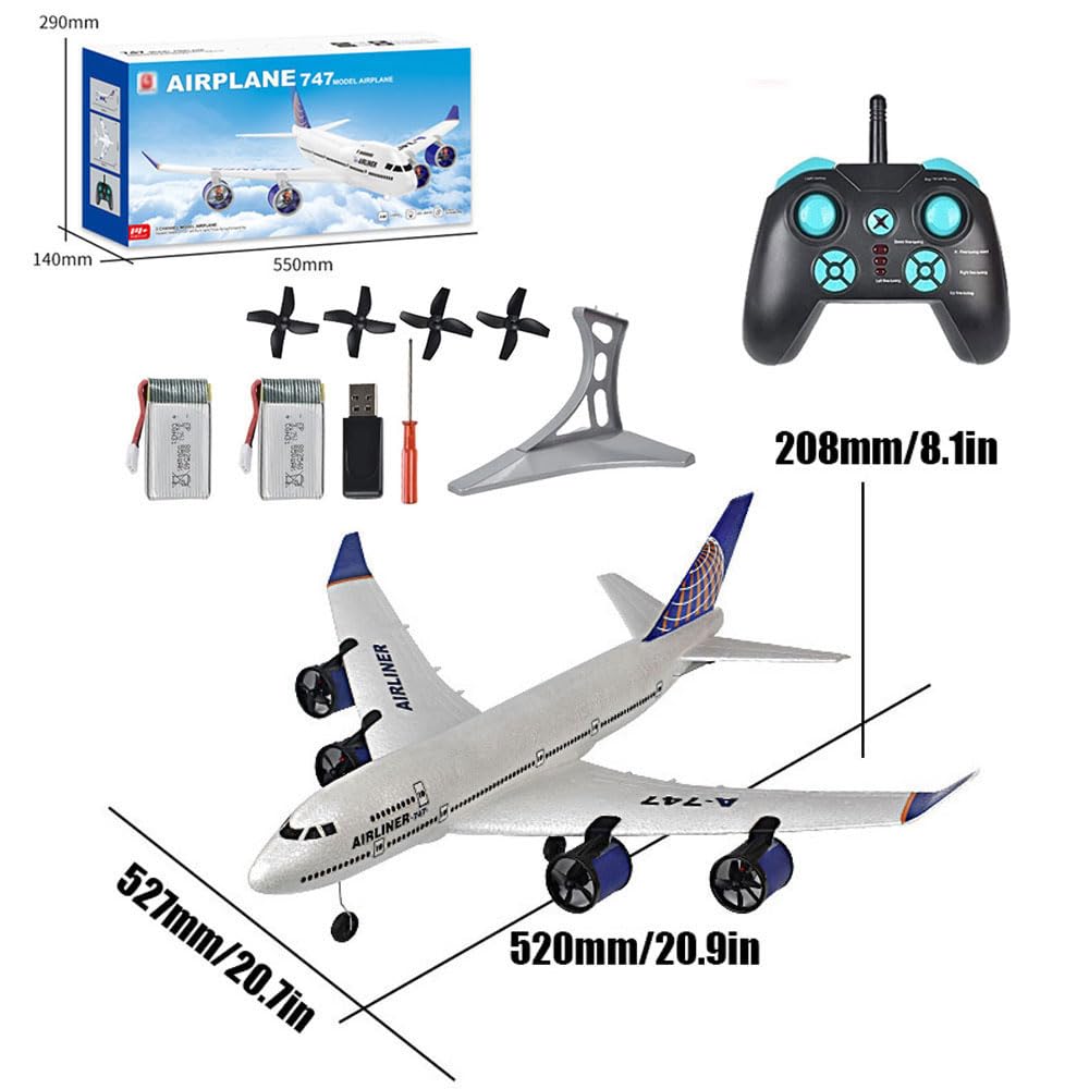 FANXMF RC Airbus 747 A380 2.4G Remote Control Electric Plane Four Motor RC Airplane Toy RC Airliner with LED Lights Drop Resistant Aircraft 2 Batteries EPP Airplane for Beginners Kids Gifts (747)