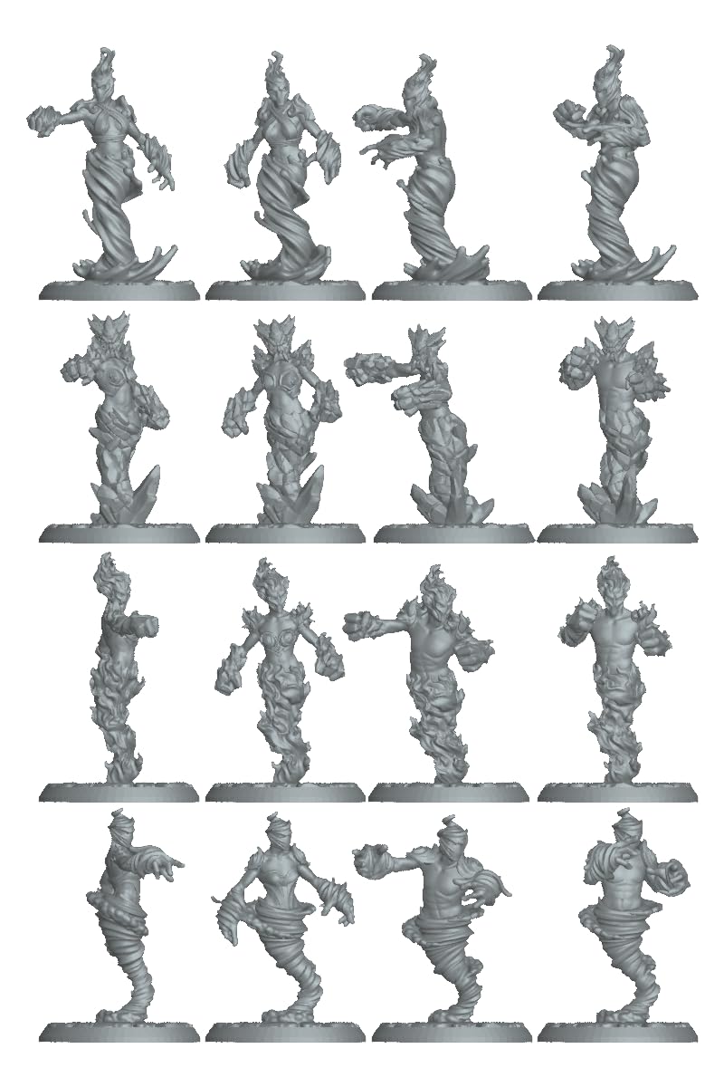 Unleash The Elementals • Air, Fire, Earth, & Water • 3D Printed Elemental Miniature Set (Set of 16) from Dragon Minis