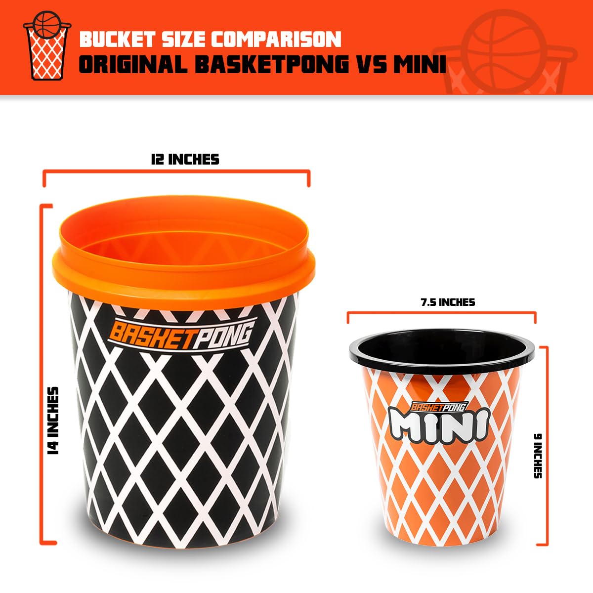 BasketPong Mini – Yard Pong and Basketball Game with 12 Buckets, 2 Balls, Carrying Bag, and Air Pump – Outdoor Game for Lawn, Backyard, Beach, and Travel