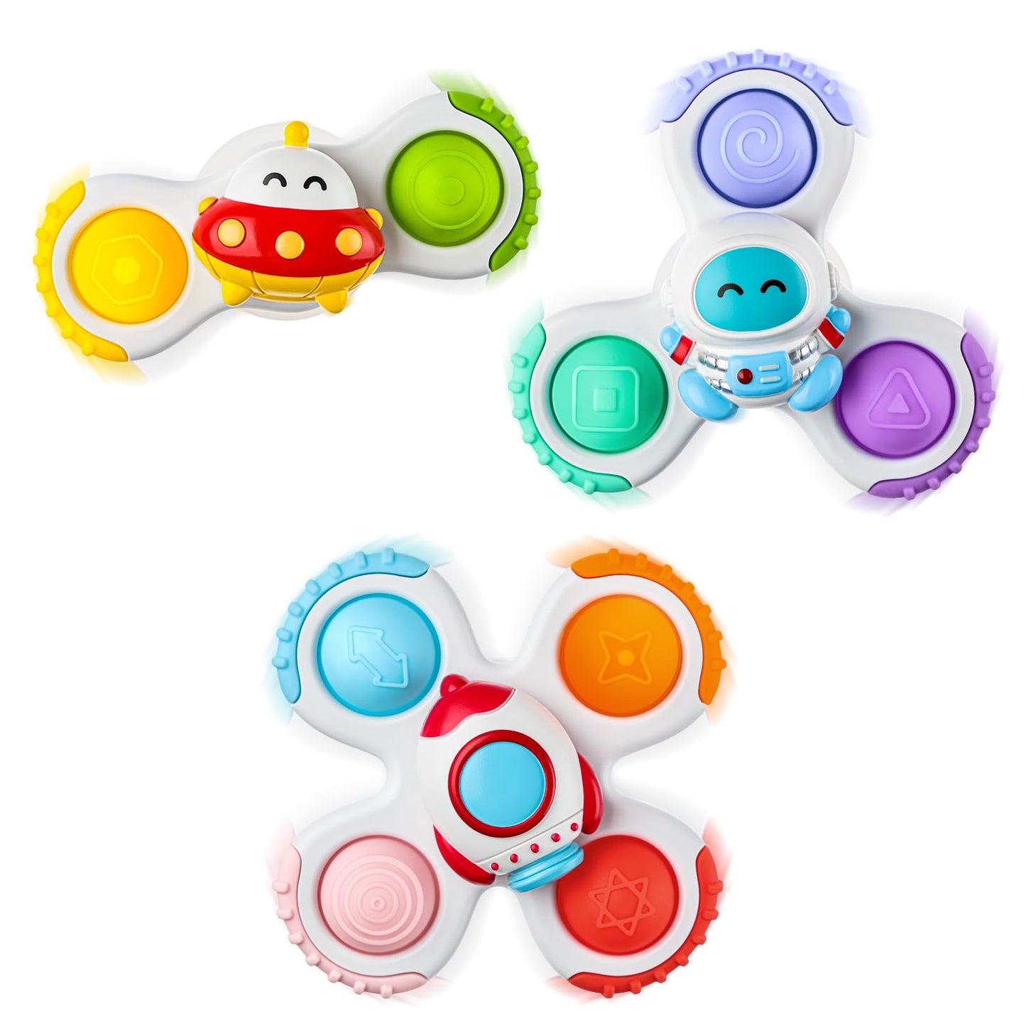 ALASOU 3PCS Pop Suction Cup Spinner Sensory Airplane Travel Toys for 1 Year Old Boy Girl Infant Toddlers|Novelty Spinning Tops 12 18 Months|1 2 Year Old Boy Birthday Gift|Baby Bath Toy Kids Ages 1-3