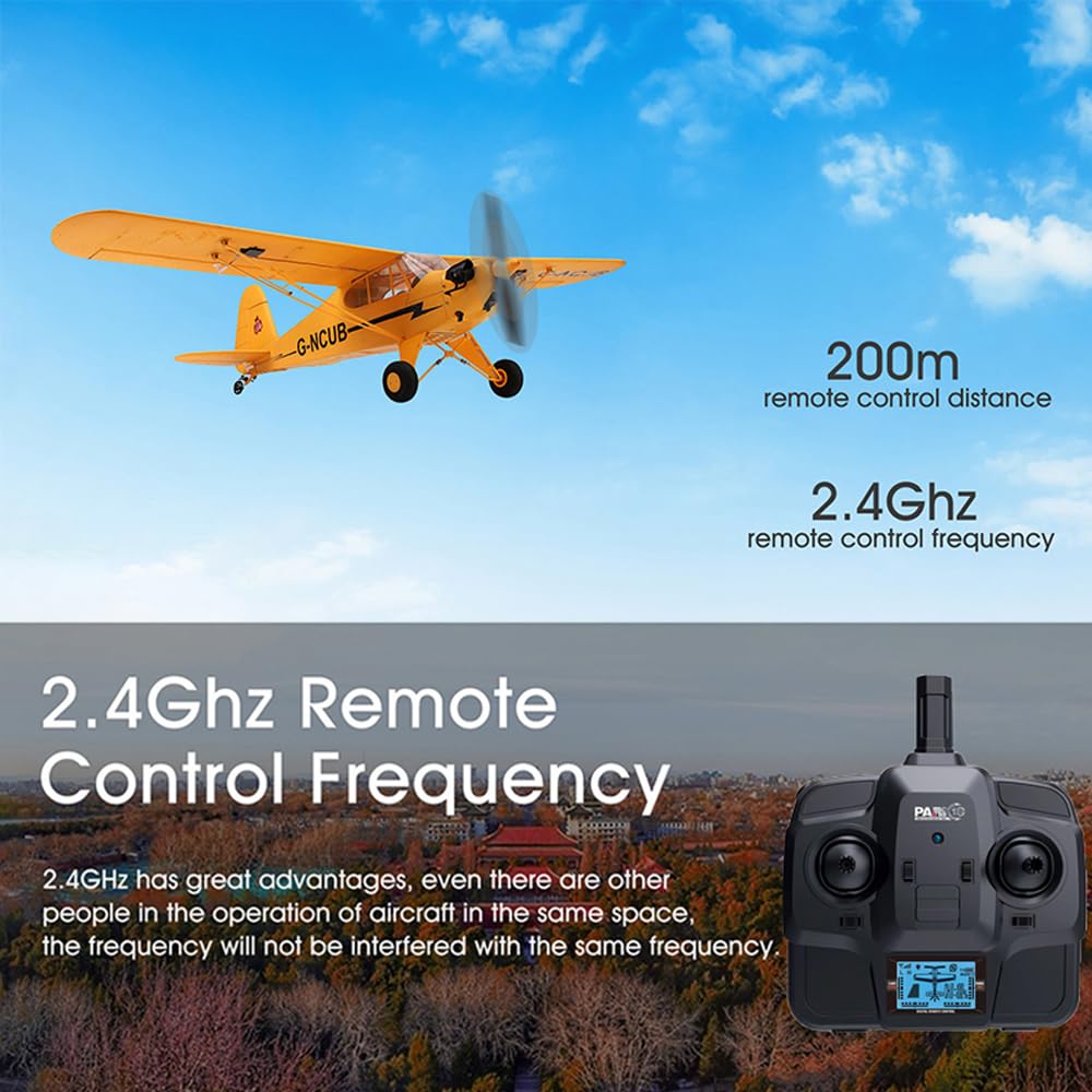 Park10 Toys J3-CUB RC Plane 5CH Remote Control Airplane for Adults 1406 Brushless Motor Outdoor 3D6G Fixed Wing Stunt RC Aircraft with Replaceable Parts (Yellow 2B+LED)