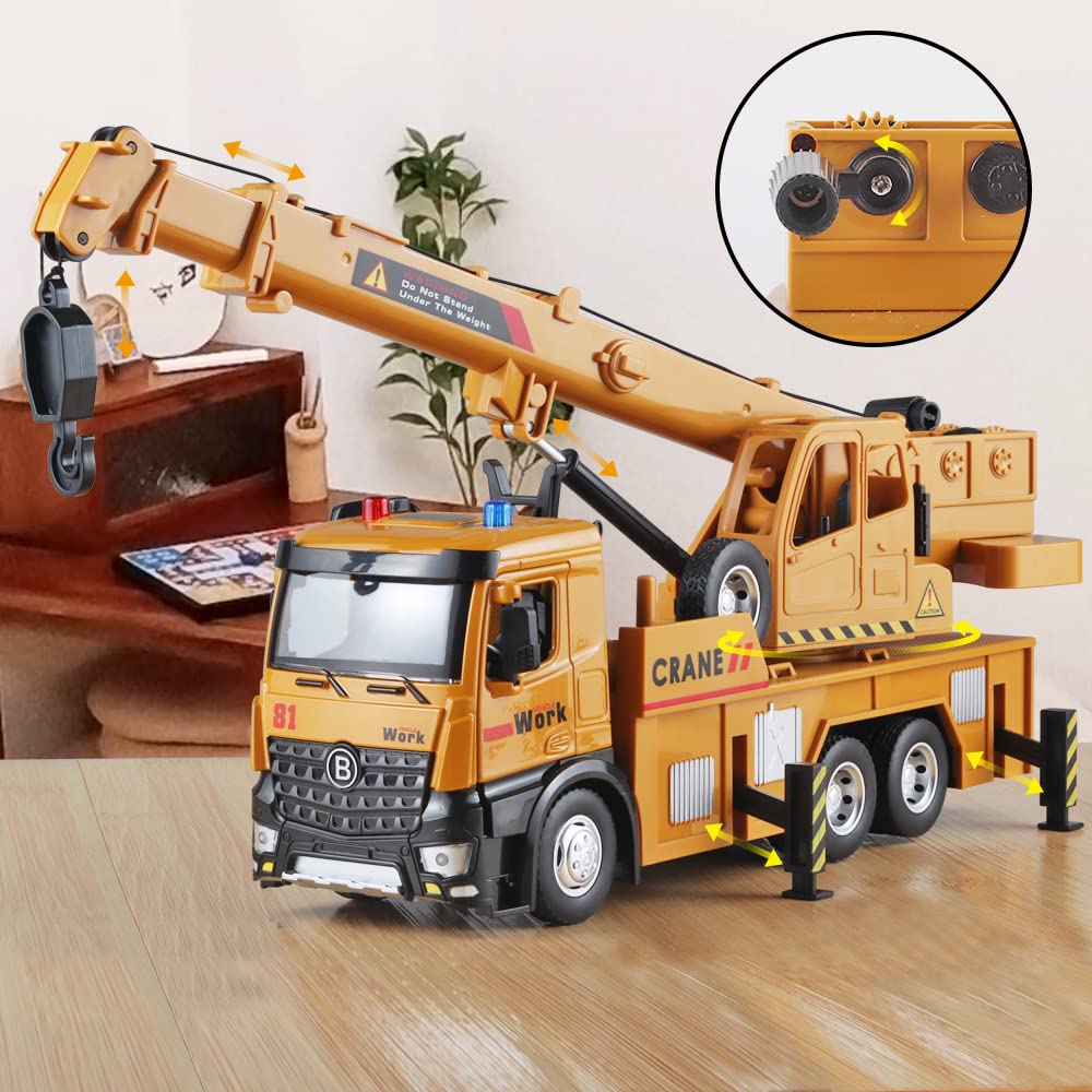 OANMYJJO Children Crane Toy Metal DieCast Crane Model，Construction Truck Toys with Simulated Sounds and Lights，Suitable for Ages 3 and Up Toy Crane for Boys