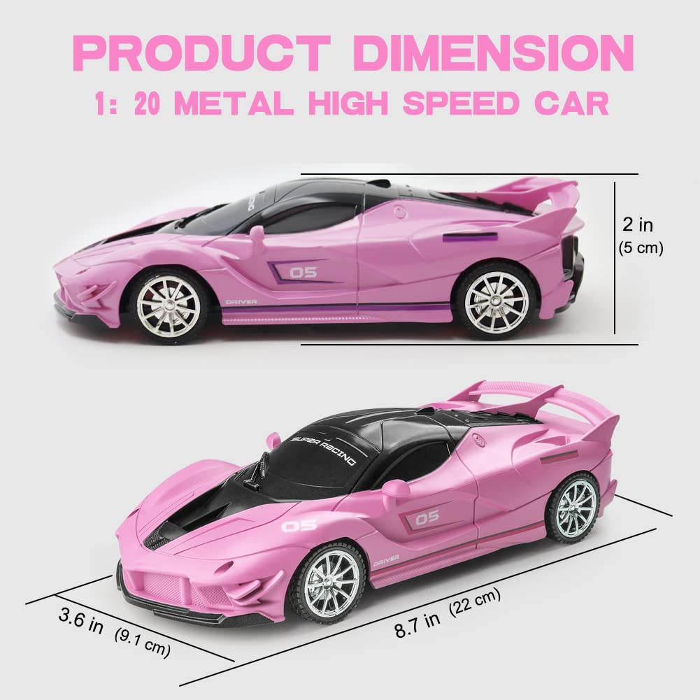 Yomwet Remote Control Car, Pink RC Cars for Girls, Rechargeable RC Racing, Electric Power On Road High Speed Drift Model Vehicle Toy with Led Headlight, Birthday for Kids Age 3+