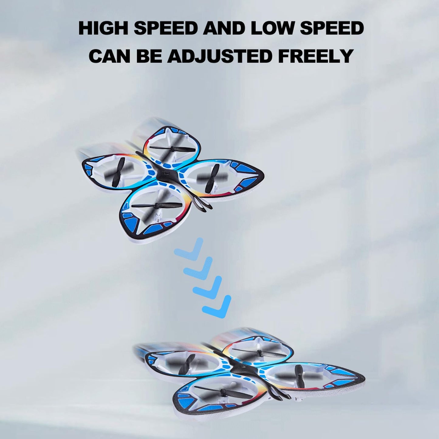 Dodoore Mini Drone for Adults, RC Butterfly Drone with Colorful LED Lights, RC Quadcopter with 3D Flips, Headless Mode, Altitude Hold, 2 Batteries for Beginners (Blue)