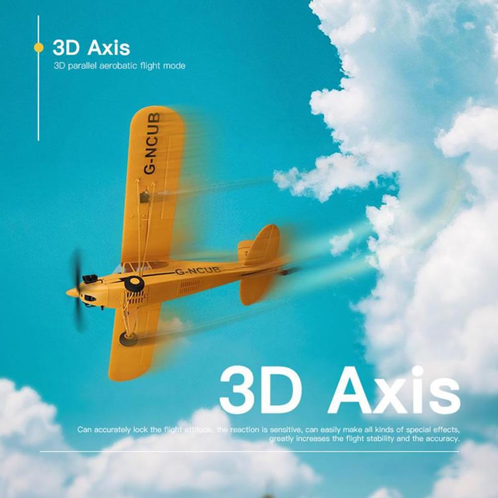 Park10 Toys J3-CUB RC Plane 5CH Remote Control Airplane for Adults 1406 Brushless Motor Outdoor 3D6G Fixed Wing Stunt RC Aircraft with Replaceable Parts (Yellow 2B+LED)