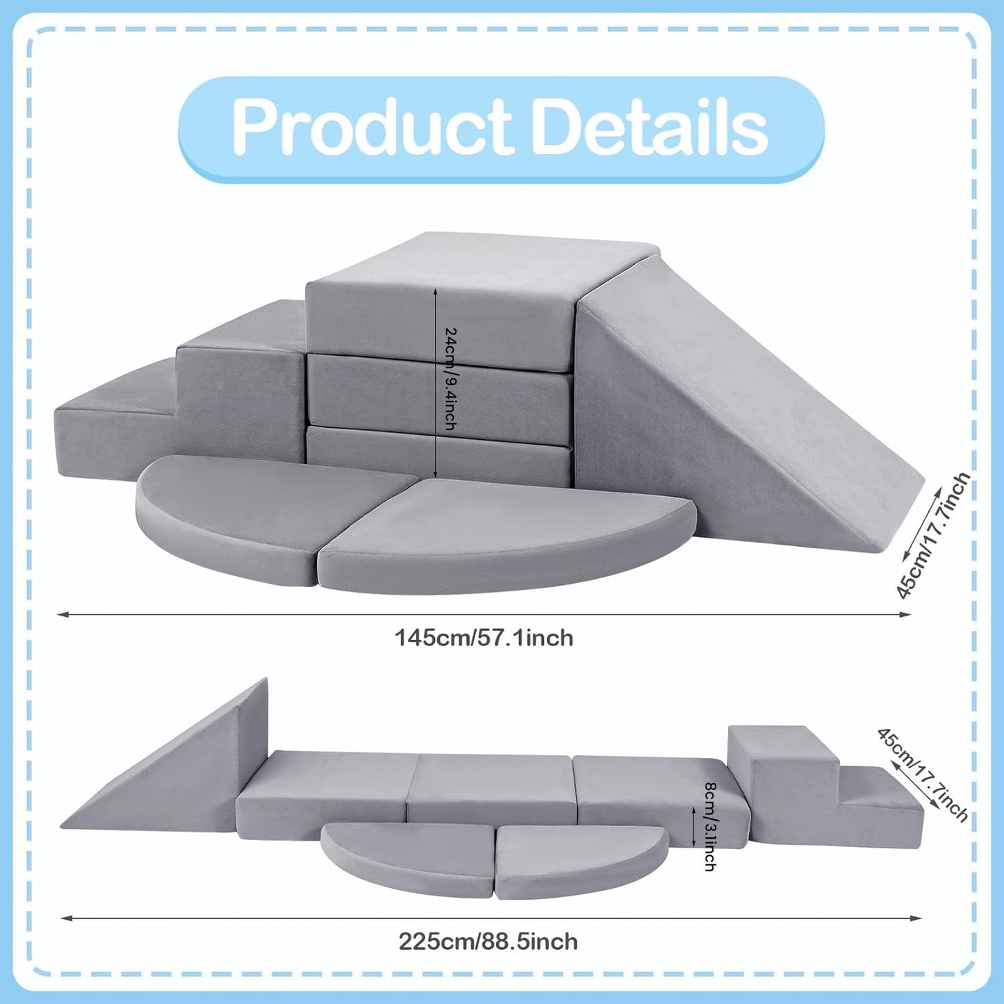 Tykacna Foam Climbing Blocks for Toddlers 1-3, Safety First Baby Climbing Blocks Indoor,Soft Play Set for Infant, Ideal Climbing Toys for 1 Year Old for Baby Gym/Toddler Playground（Grey
