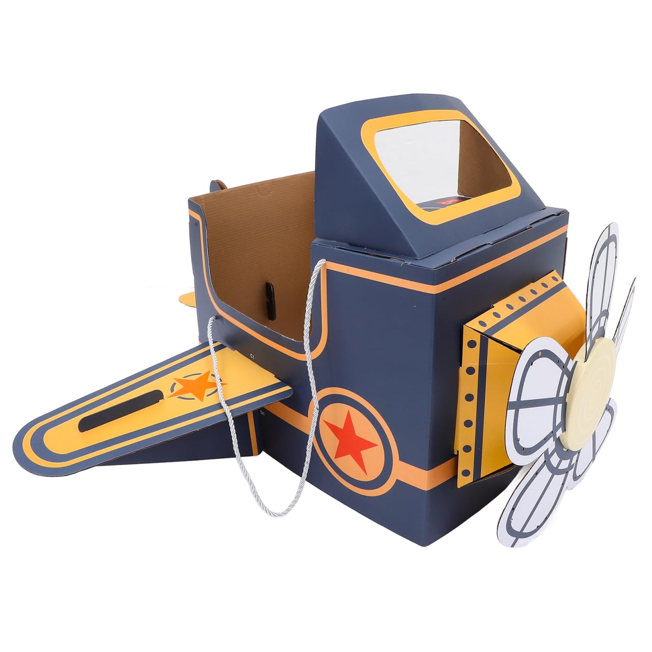 SAFIGLE Children Wearable Cardboard Plane: Airplane Costume for Kids DIY Paper Aircraft with Rotating Fan - Cardboard Car Fun Outdoor Play and Learning Experience Flying Airplanes for Kids Blue