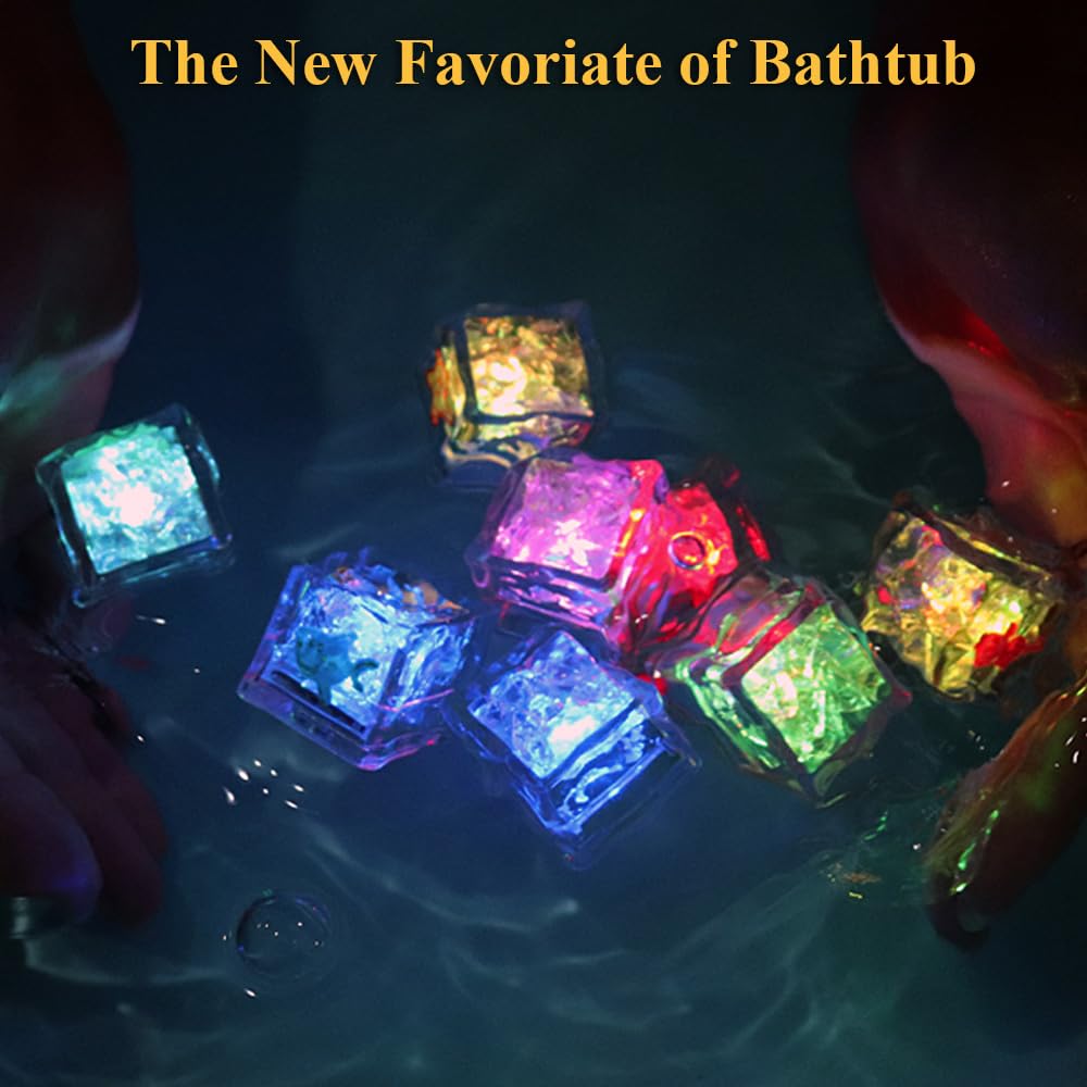 NEXTAKE Novelty Kids Bath Toy 8 PCS Simulation Ice Cube Liquid Water Sensor Mutlticolor Glowing Luminous Ice Cube with Marine Plants and Animals Pattern for Bathtub, Swimming Pool