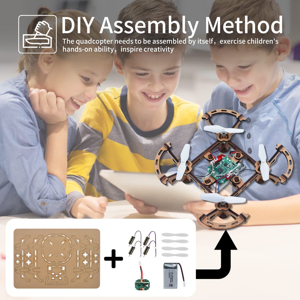 Diy Mini Wooden Drone RC Quadcopter Building Kits for Kids or Beginner,School Educational Science Kits Remote Control for Boys and Girls and Teens(Ages 5-7, 5-9, 8-12, 10+) gkfescc XYQ-1